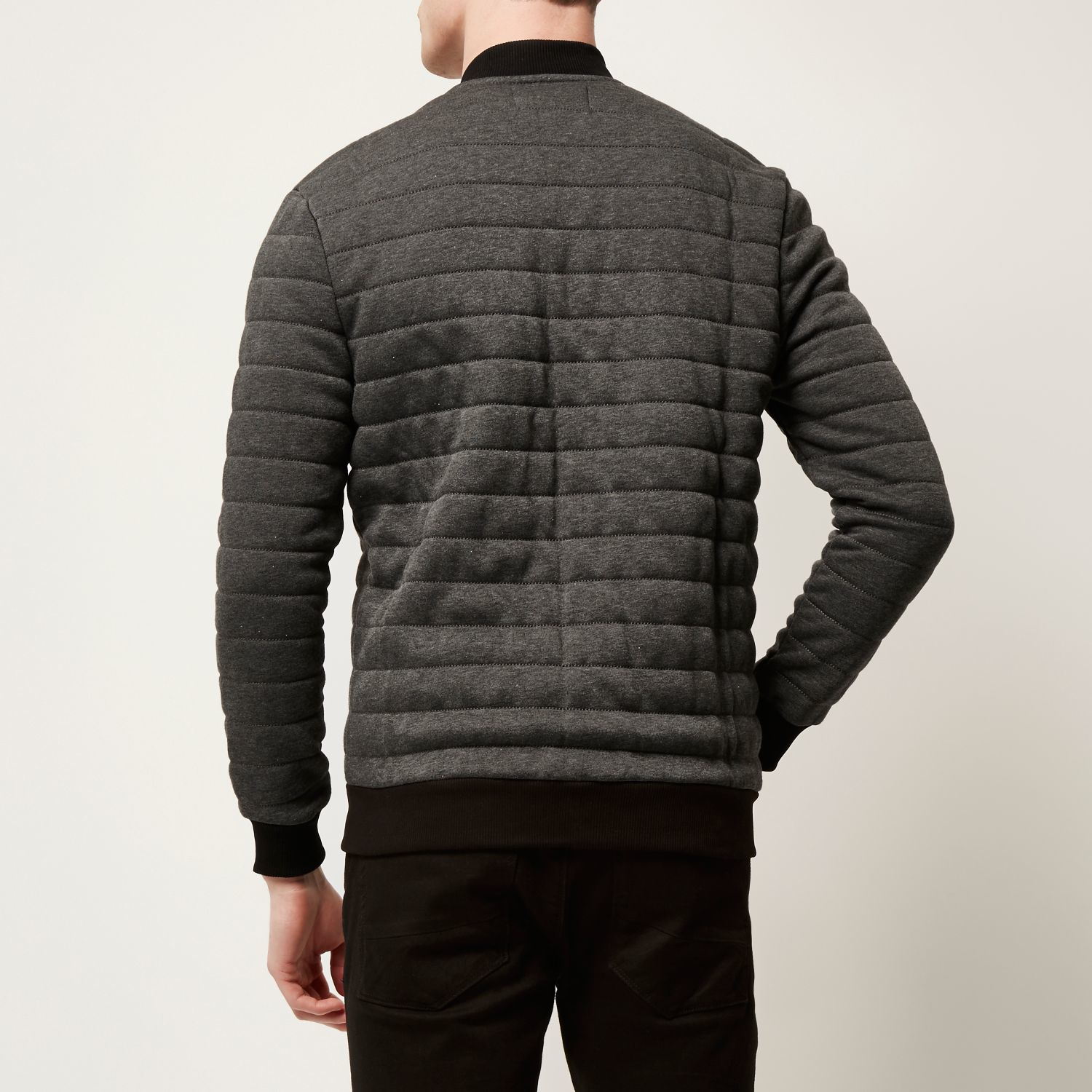 River Island Cotton Dark Grey Quilted Bomber Jacket in Gray for Men - Lyst