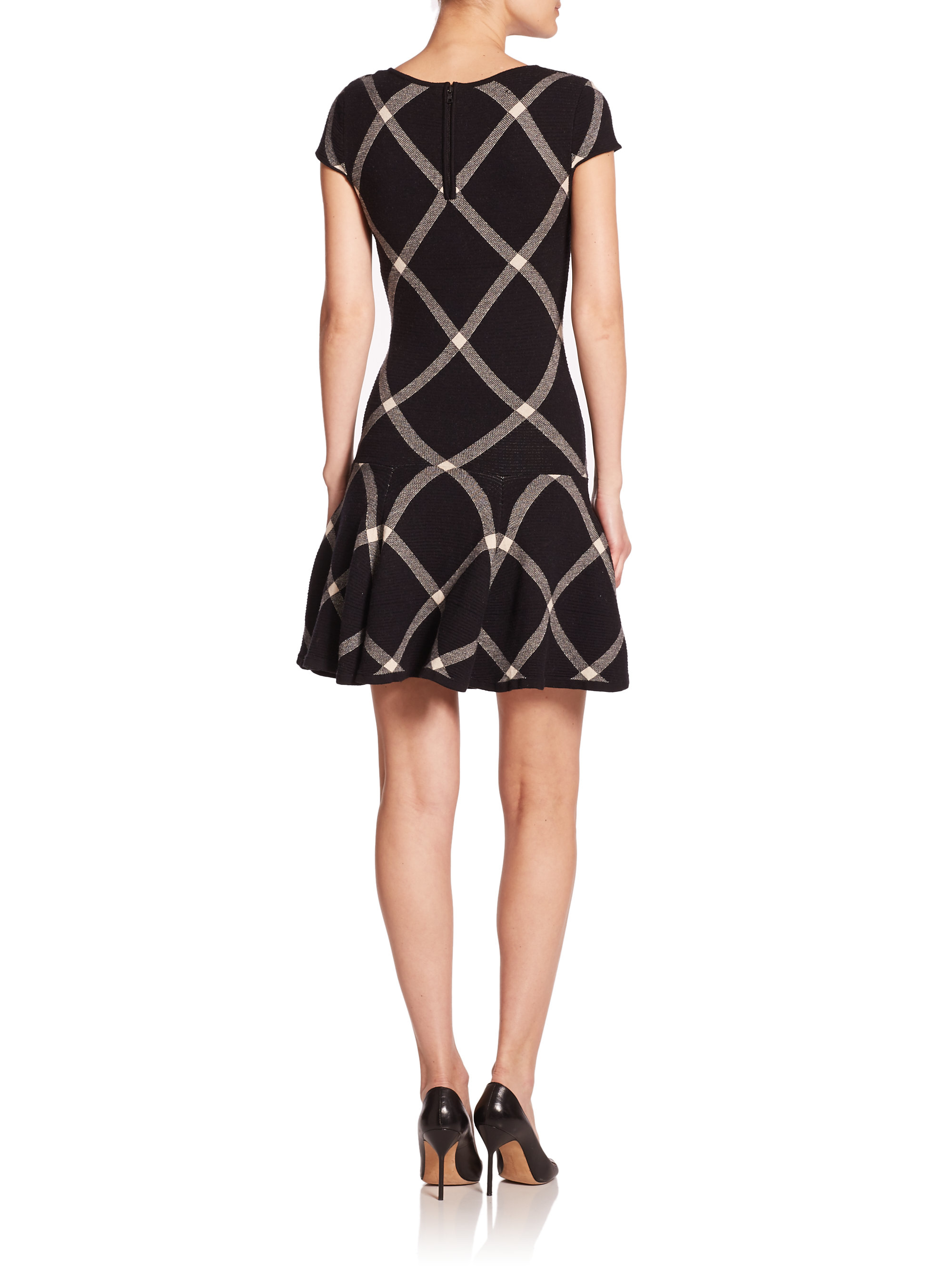 Alice + Olivia Plaid Dropwaist Dress in BlackCream