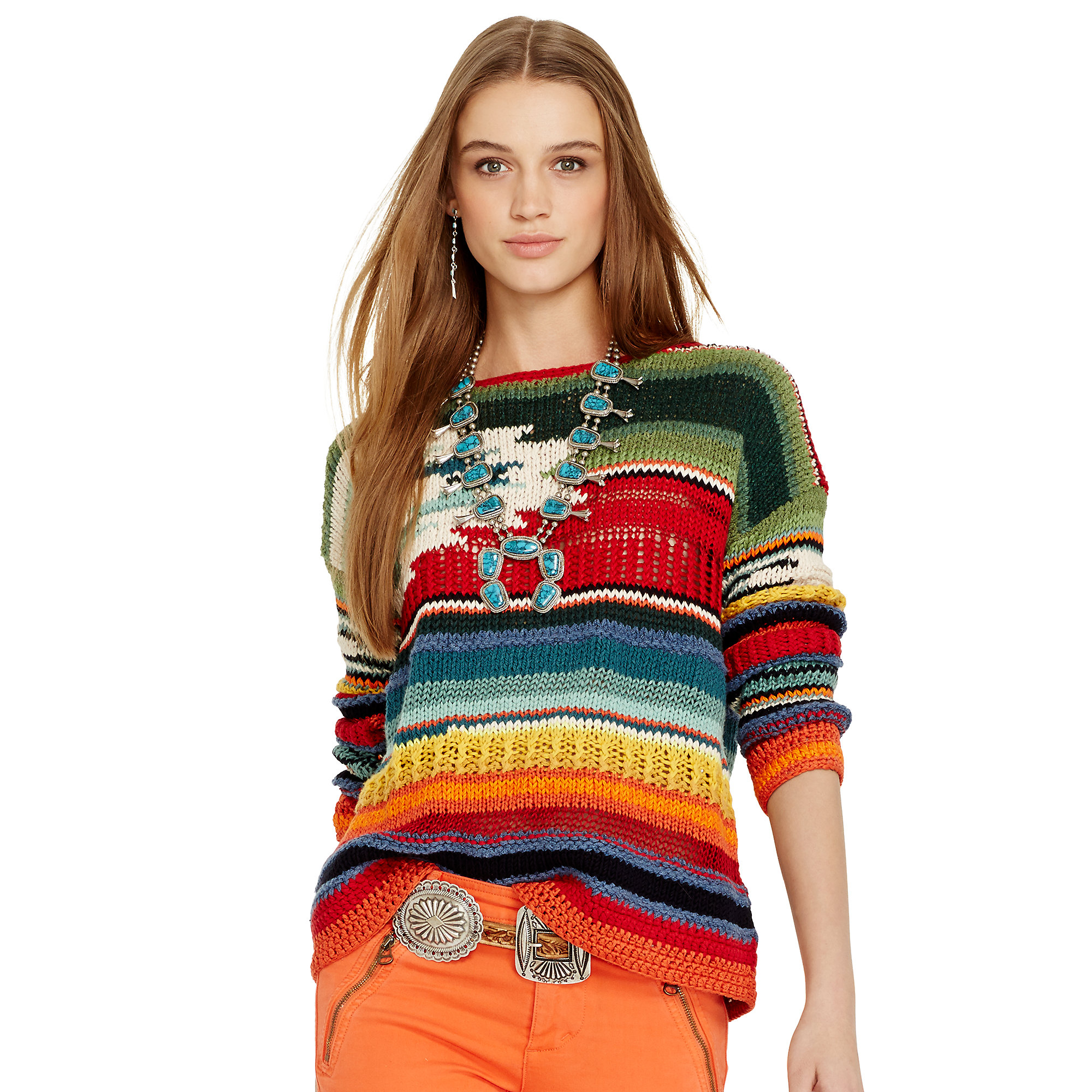 Polo Ralph Lauren Hand-Knit Serape Pullover in Orange | Lyst