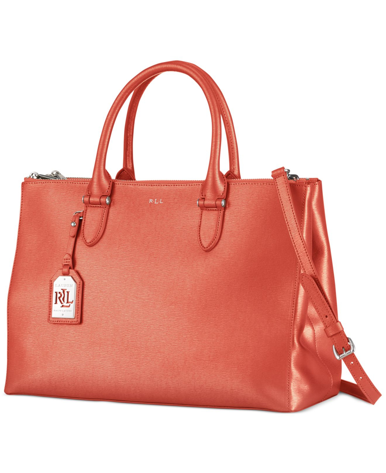Lauren by Ralph Lauren Newbury Double Zip Satchel in Orange Lyst