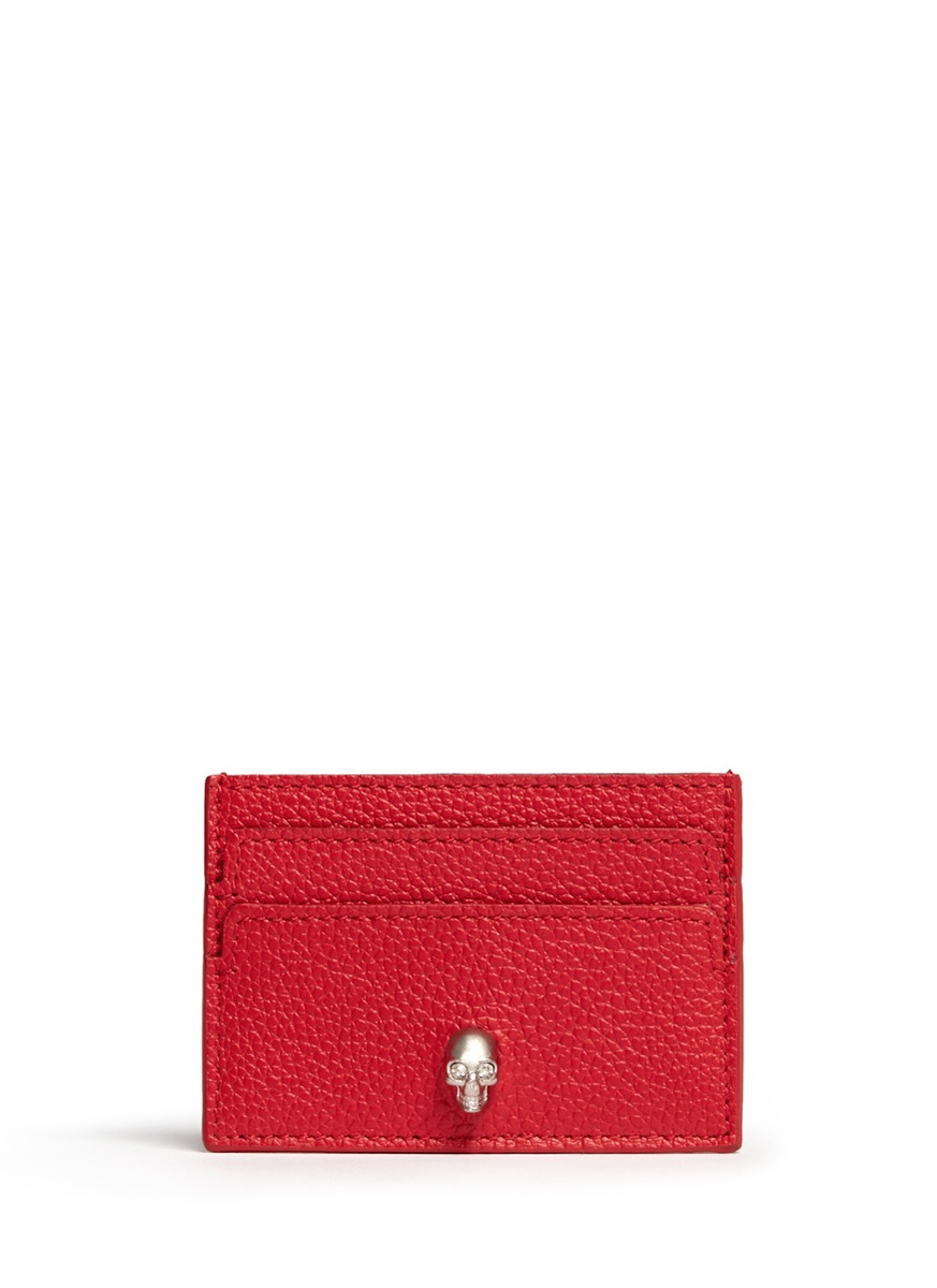 Alexander McQueen Skull Leather Card Holder in Red | Lyst