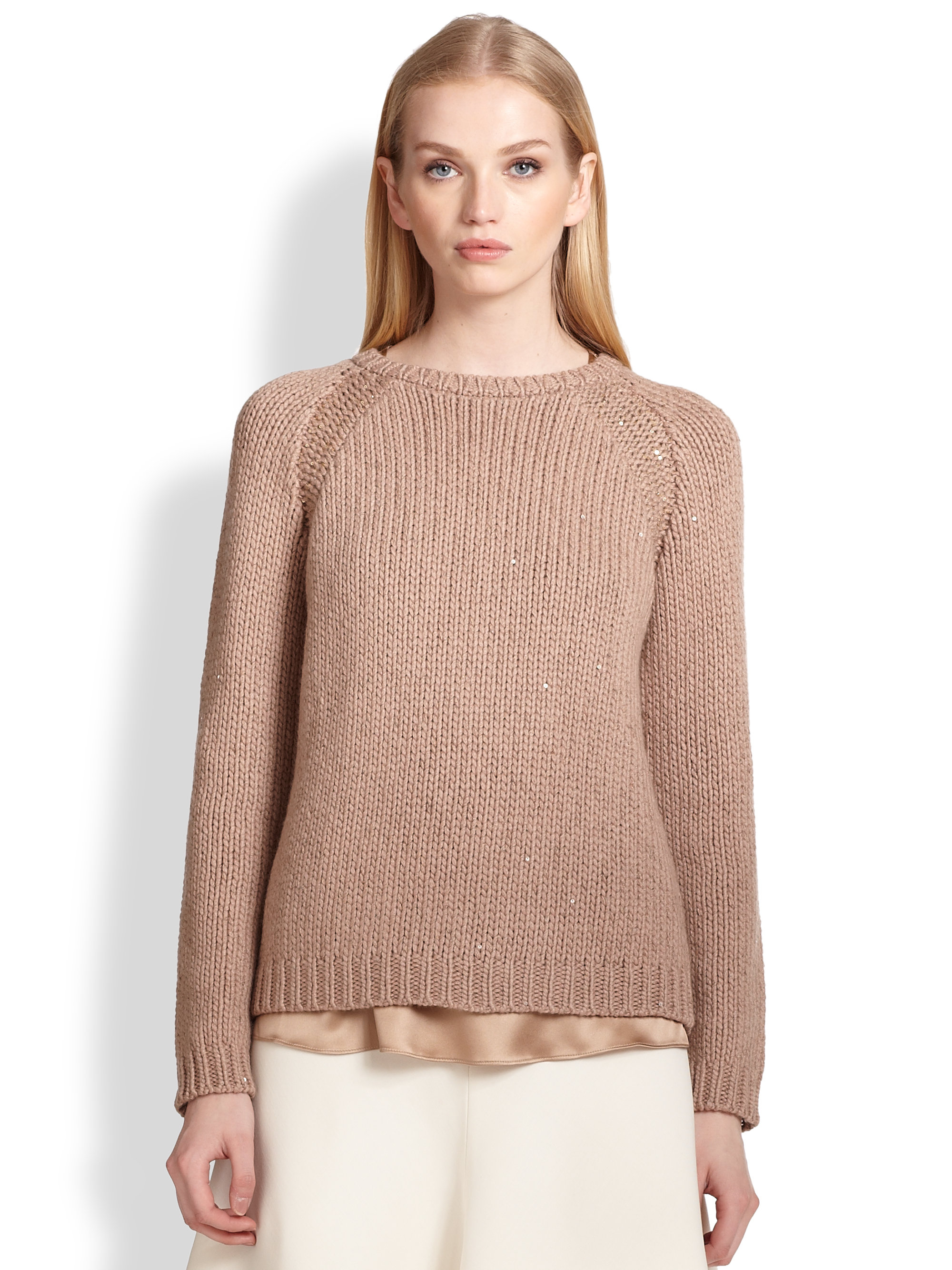 Brunello Cucinelli Cashmere & Silk Sequin Sweater in Brown (BISCOTTI ...