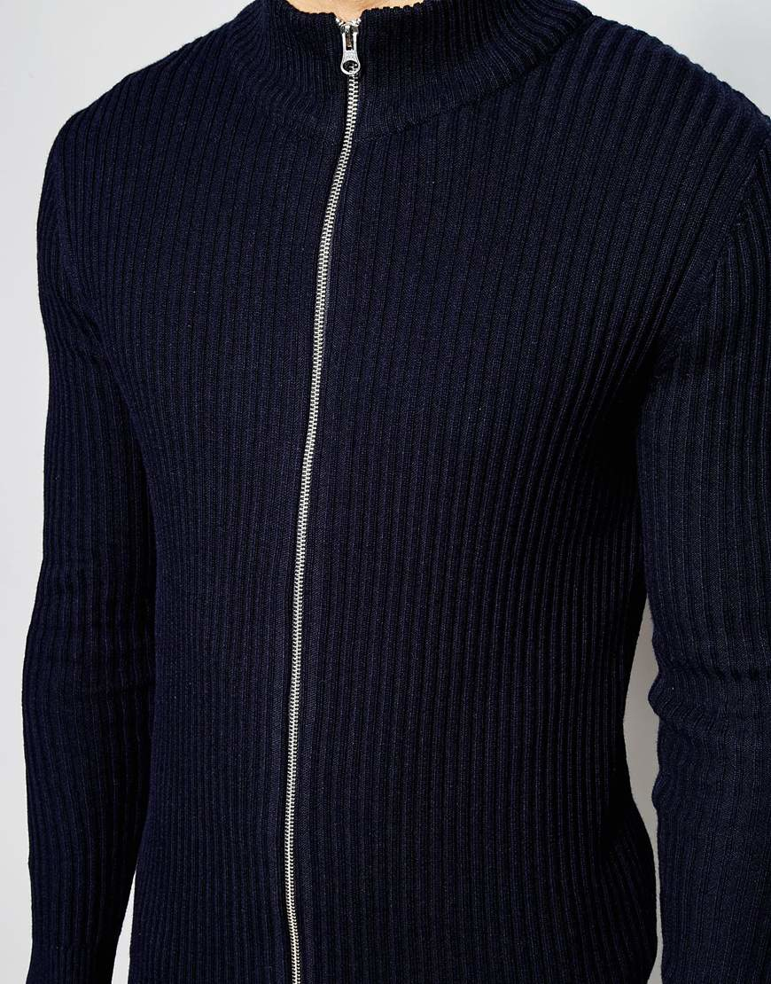 blue zip up cardigan