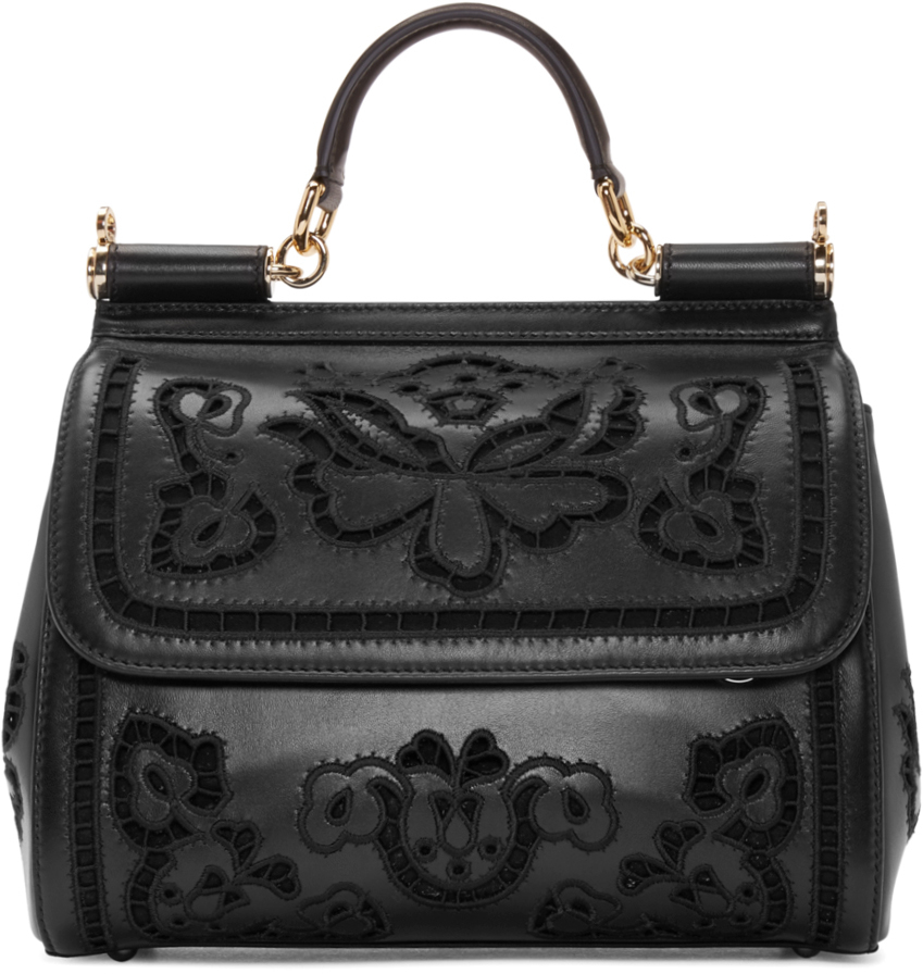 Dolce & Gabbana Black Laser_cut Leather Medium Miss Sicily Bag