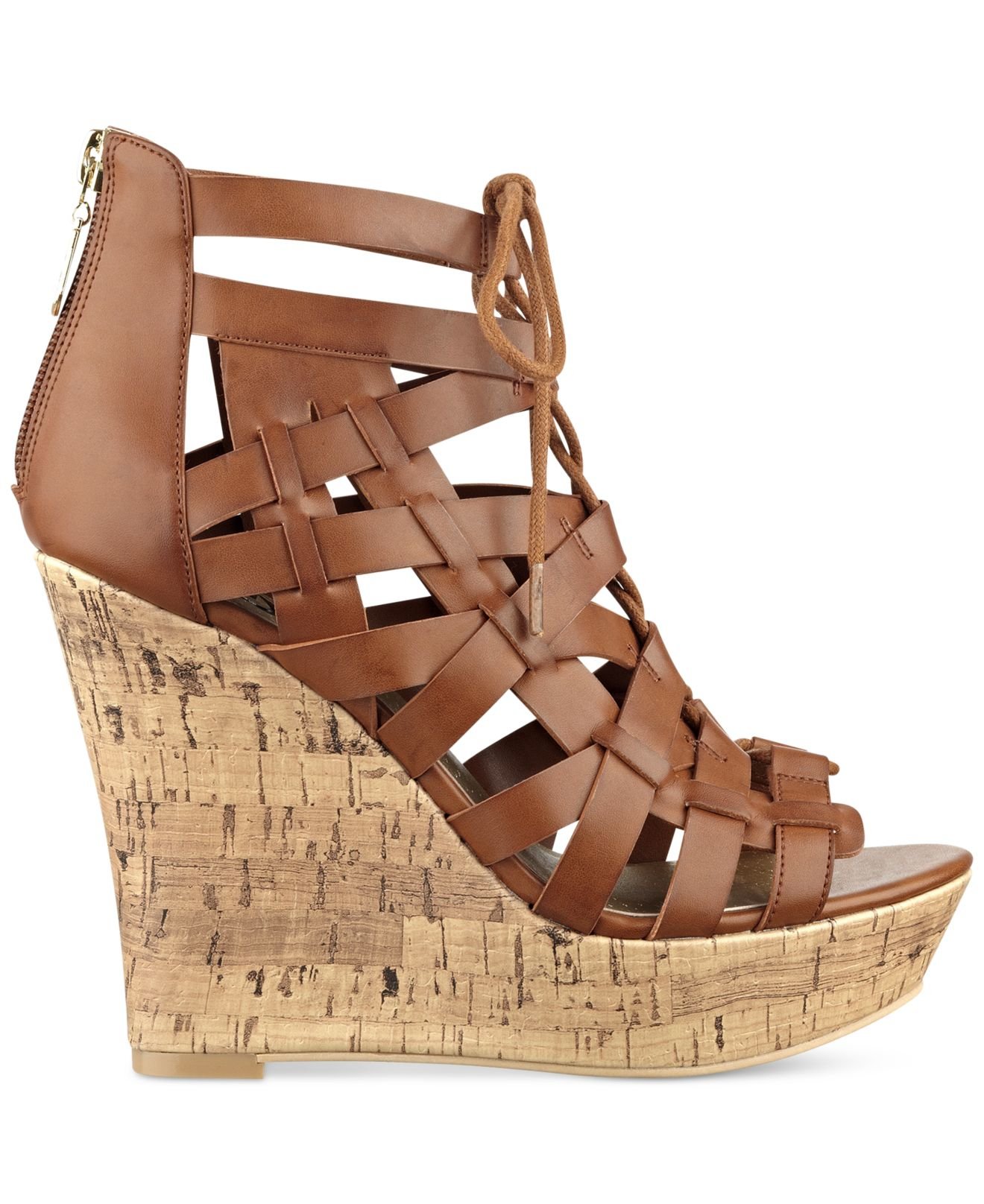 G by Guess Derby Lace-up Platform Wedge Sandals in Brown | Lyst