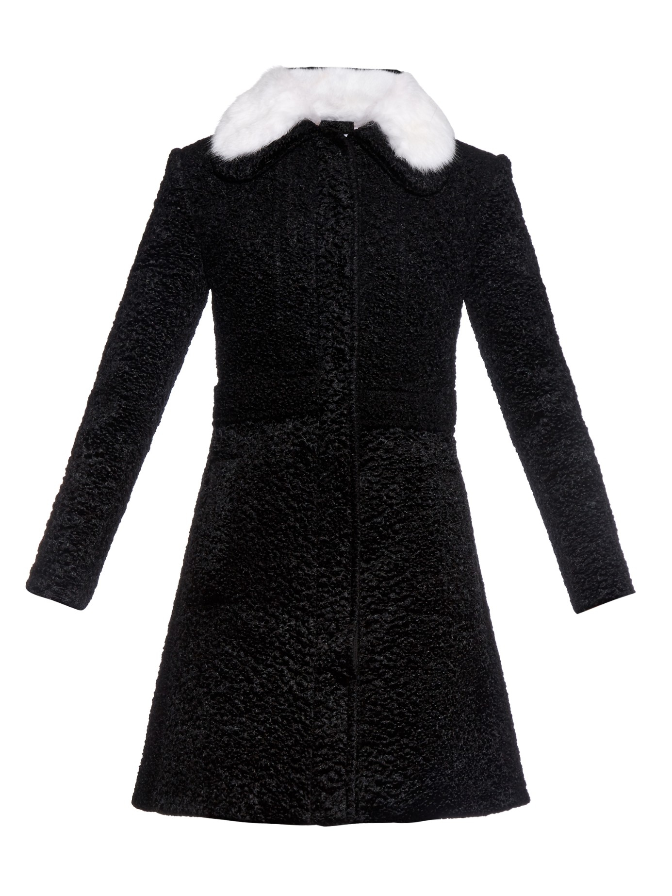 Carven Rabbitfur Collar Textured Coat in Black Lyst