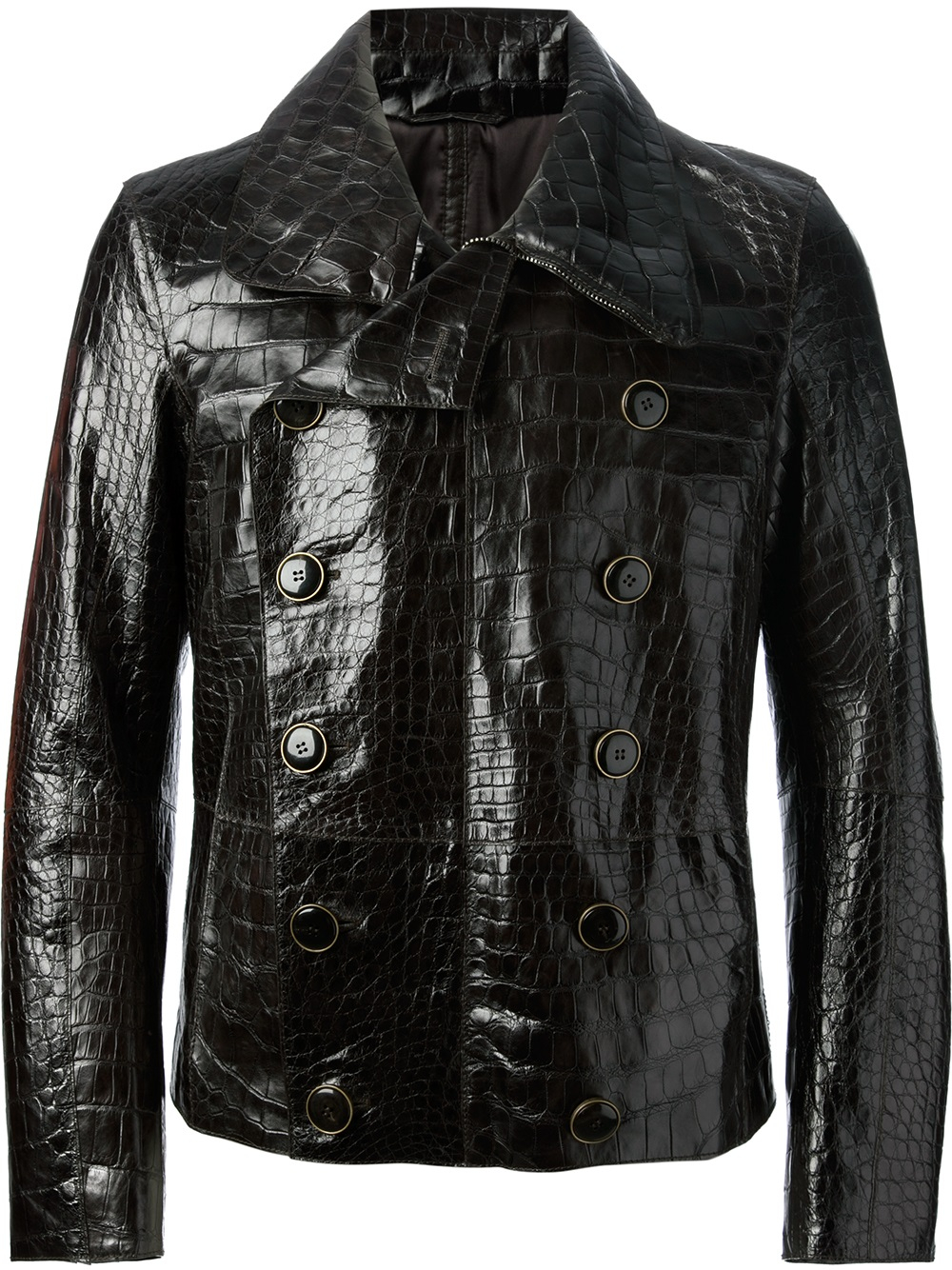 Giorgio Armani Alligator Leather Buttoned Jacket in Black for Men | Lyst