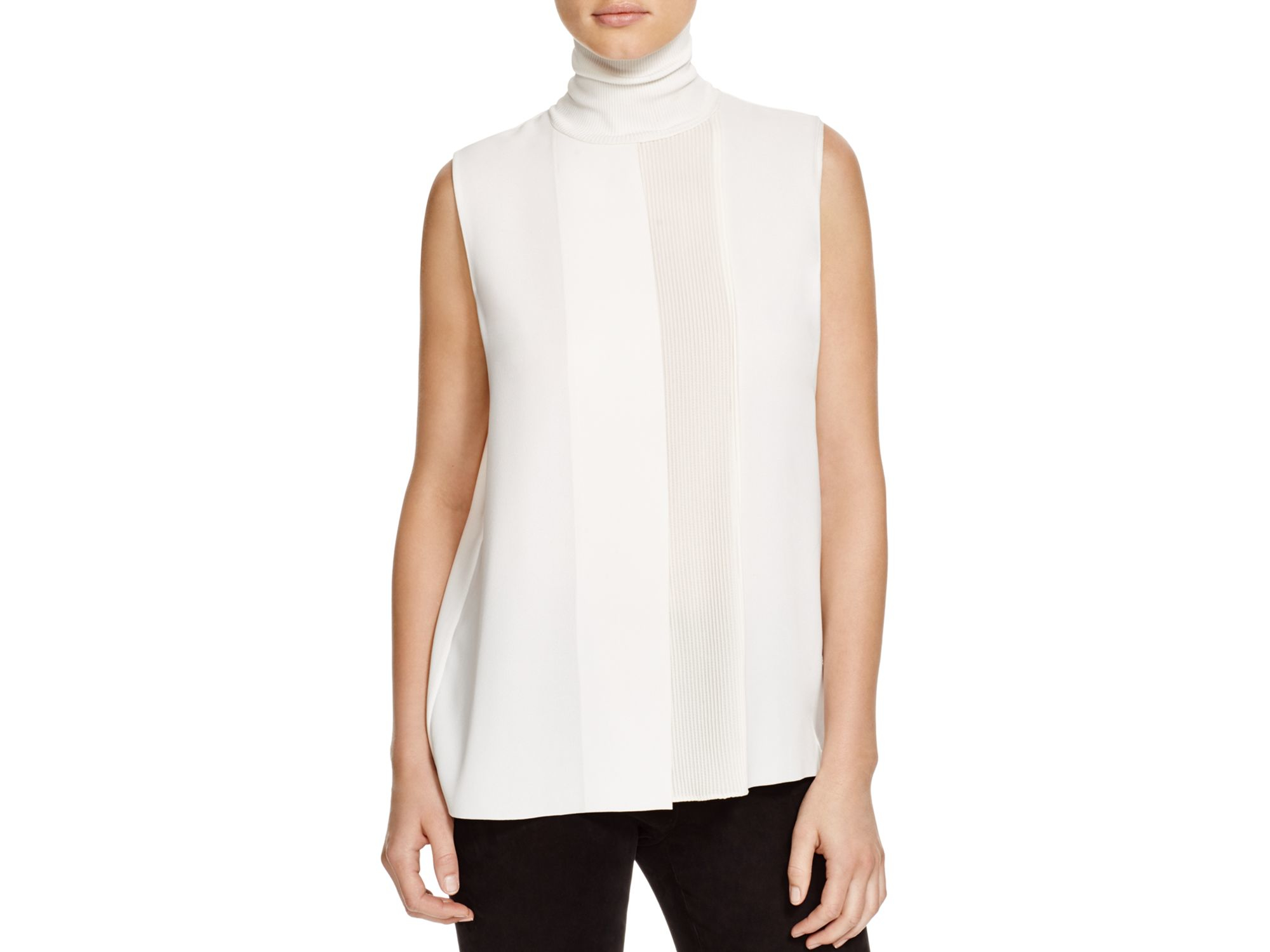 Vince Rib Panel Sleeveless Turtleneck Top in Beige (Off White) Lyst