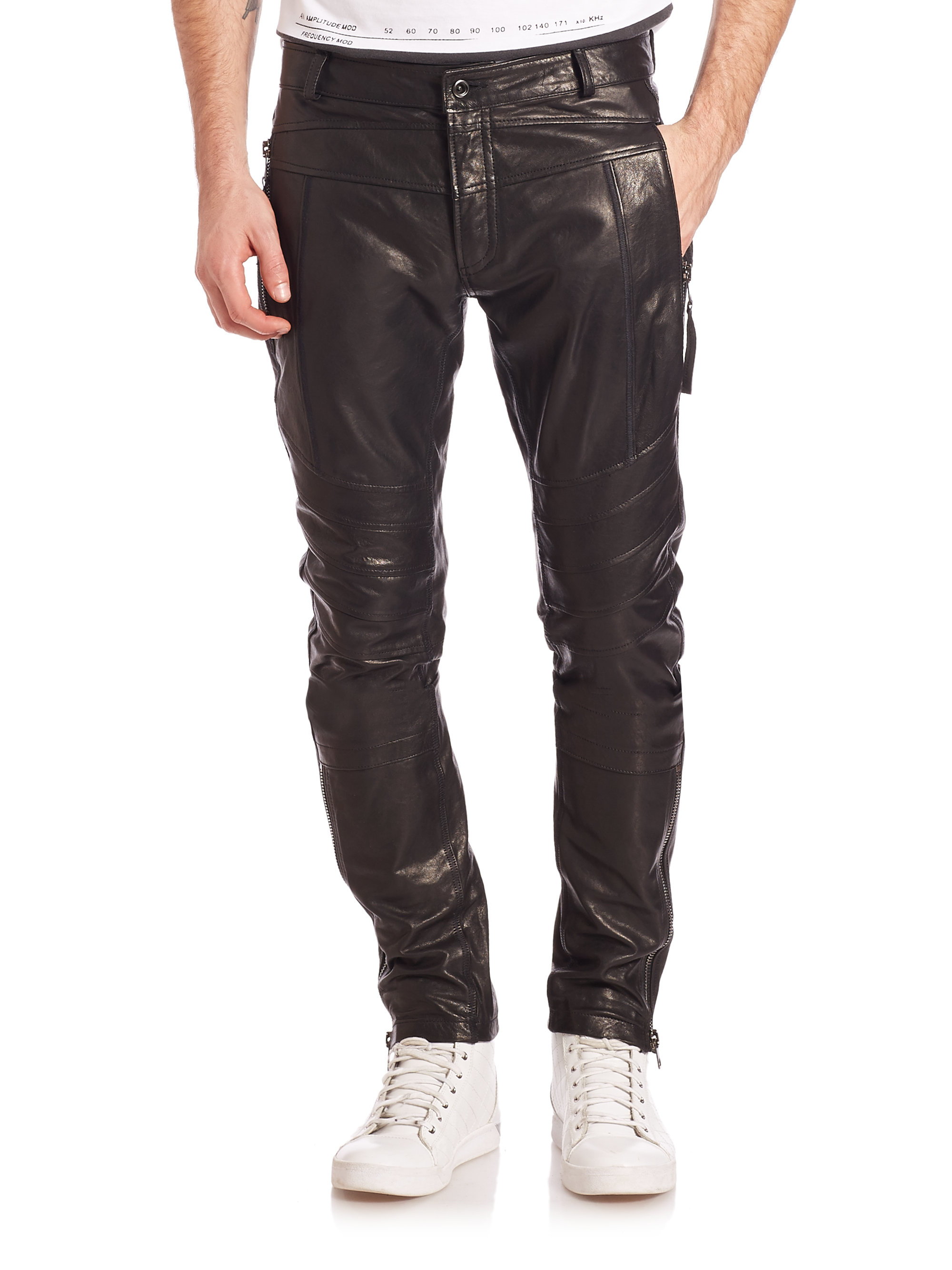 Diesel Black Gold Leather Moto Pants in Black for Men - Lyst