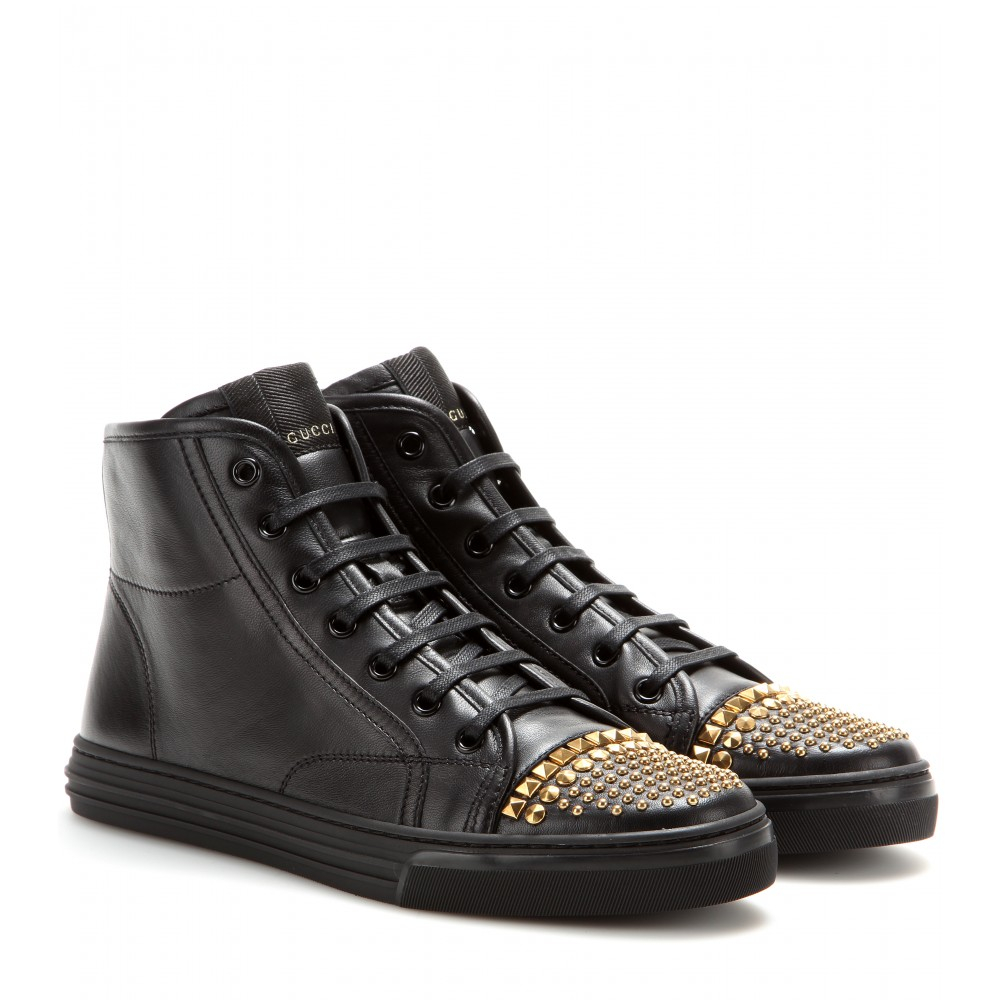 Gucci California Leather High-Top Sneakers in Black | Lyst