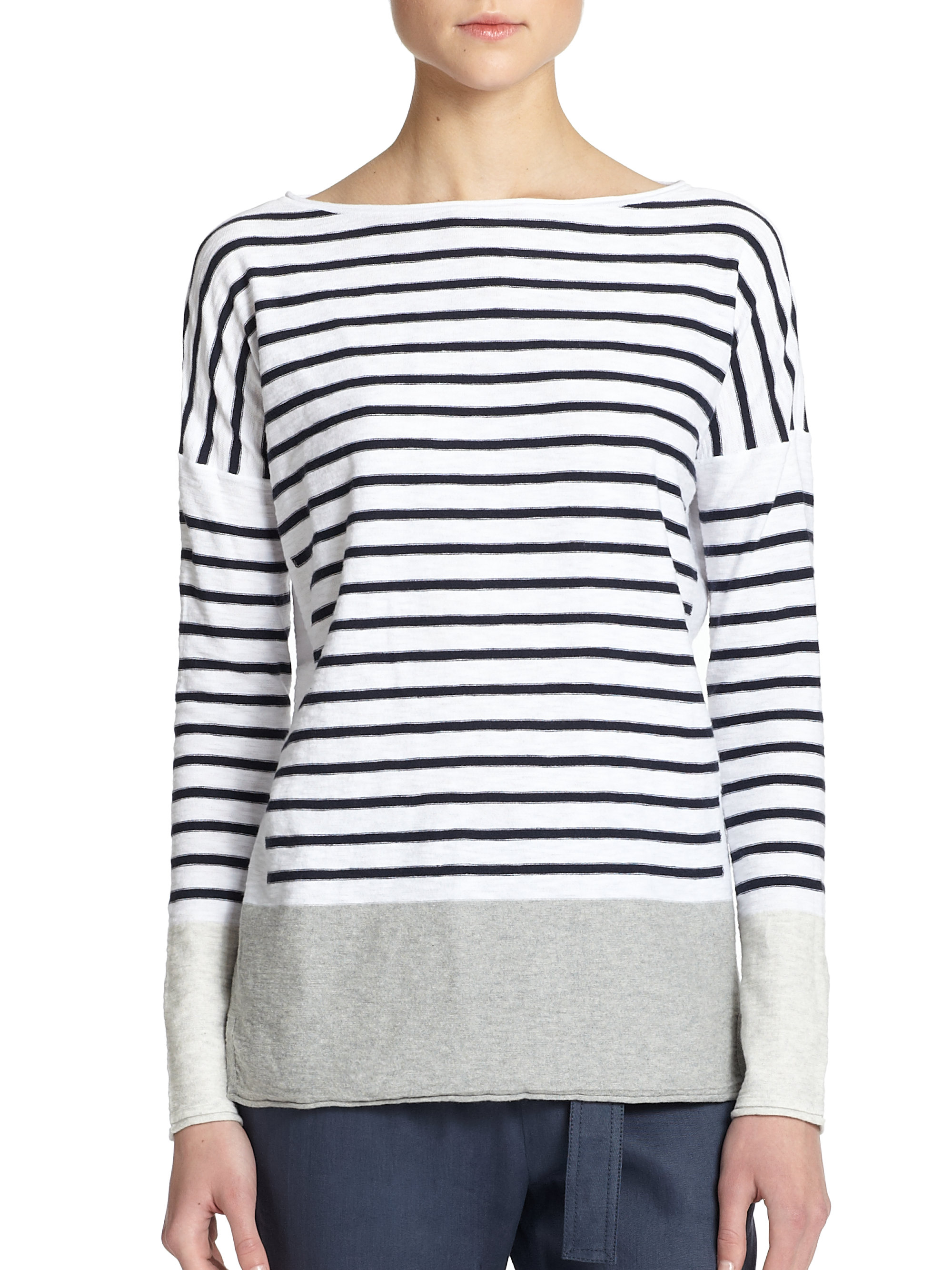 Vince Striped Boatneck Top in Blue (off whitecoastal) Lyst