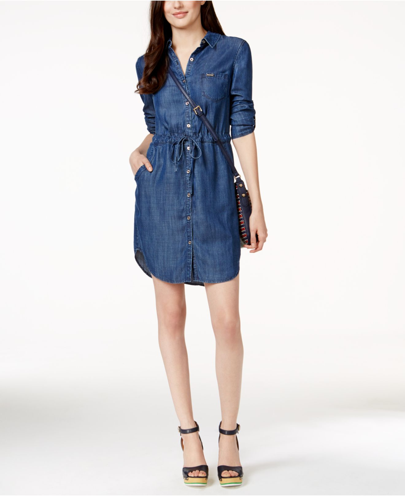 Tommy Hilfiger Belted Denim Shirtdress in Blue | Lyst