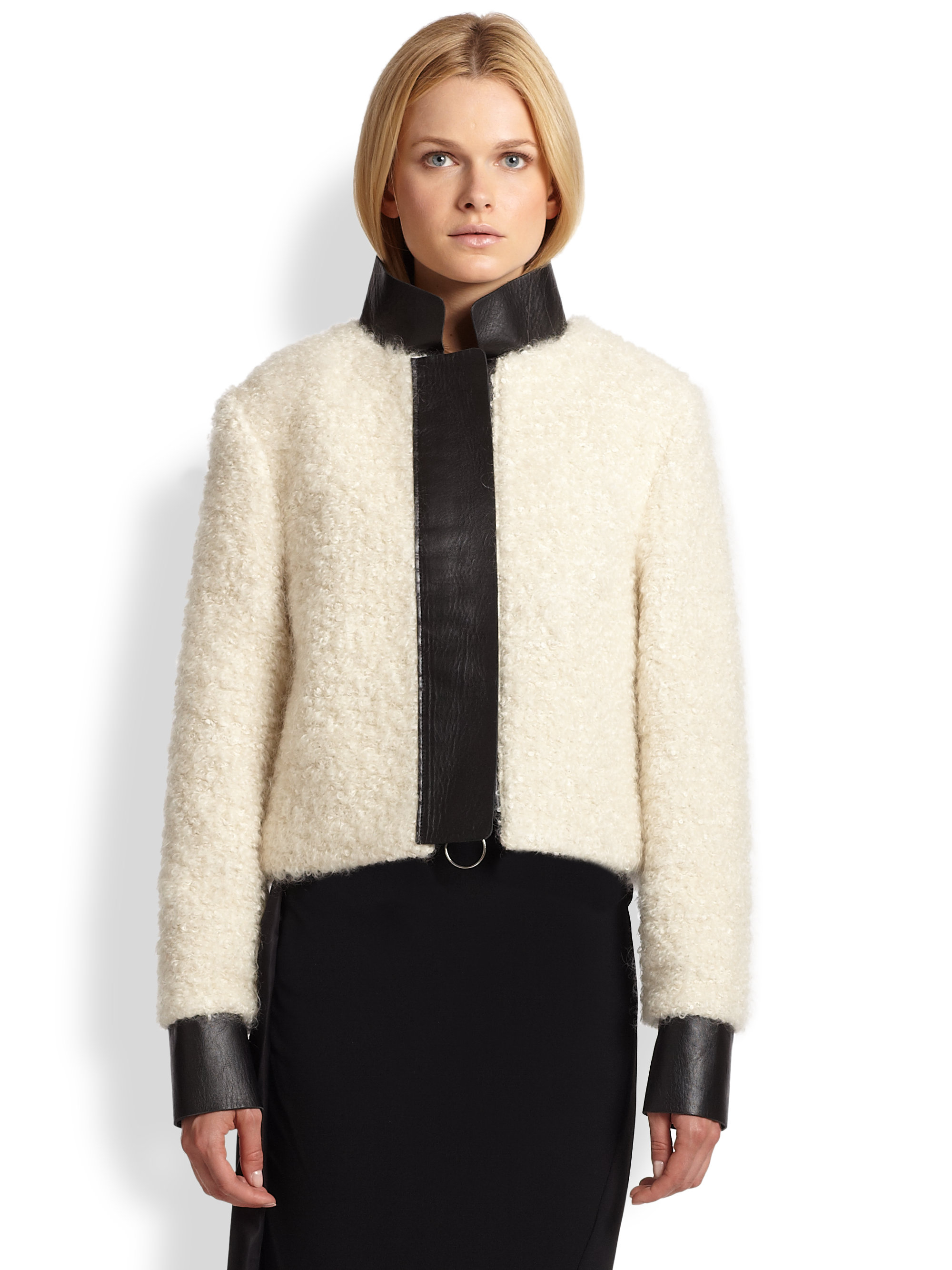 Lyst - Acne Studios Leathertrimmed Lamb Fur Jacket in White