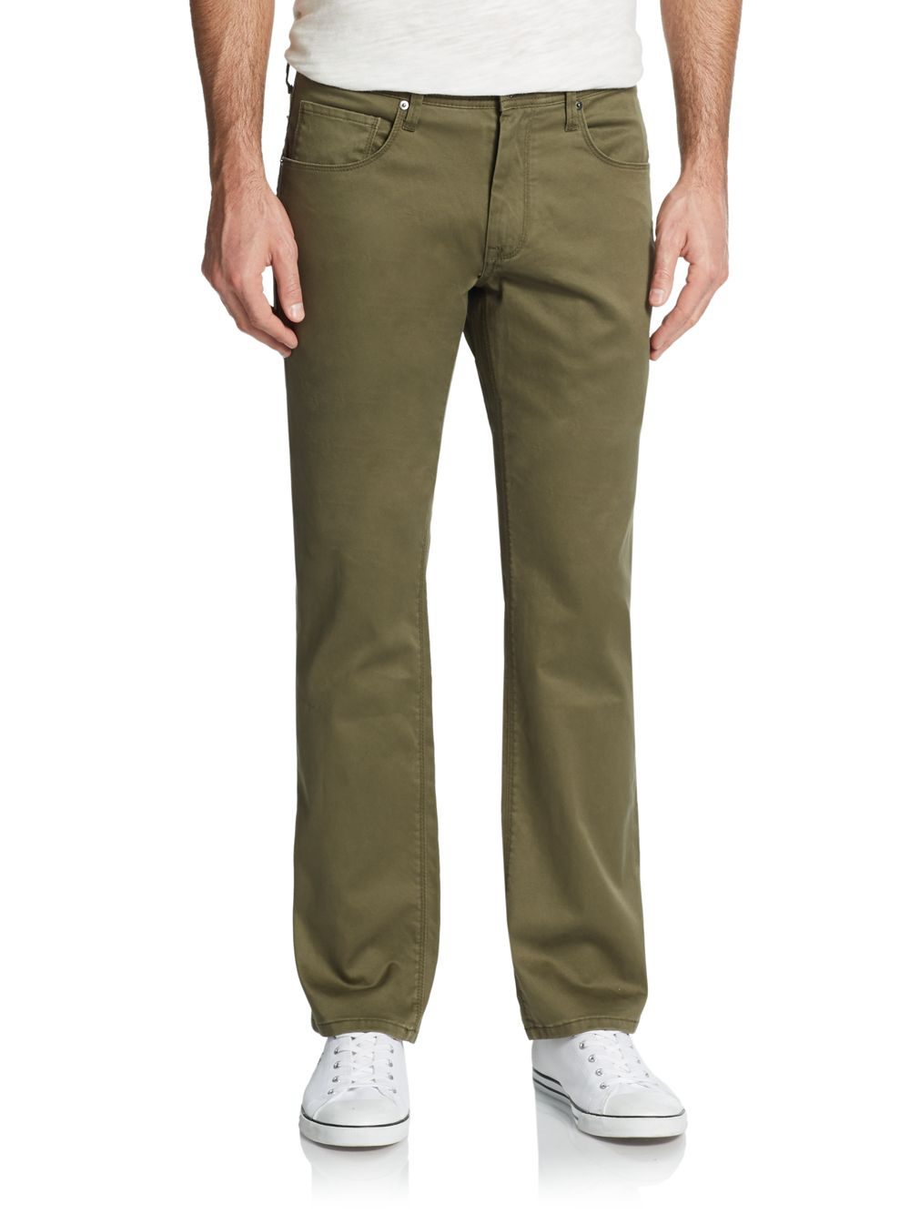Saks fifth avenue Five-pocket Cotton Pants in Green for Men (olive) | Lyst