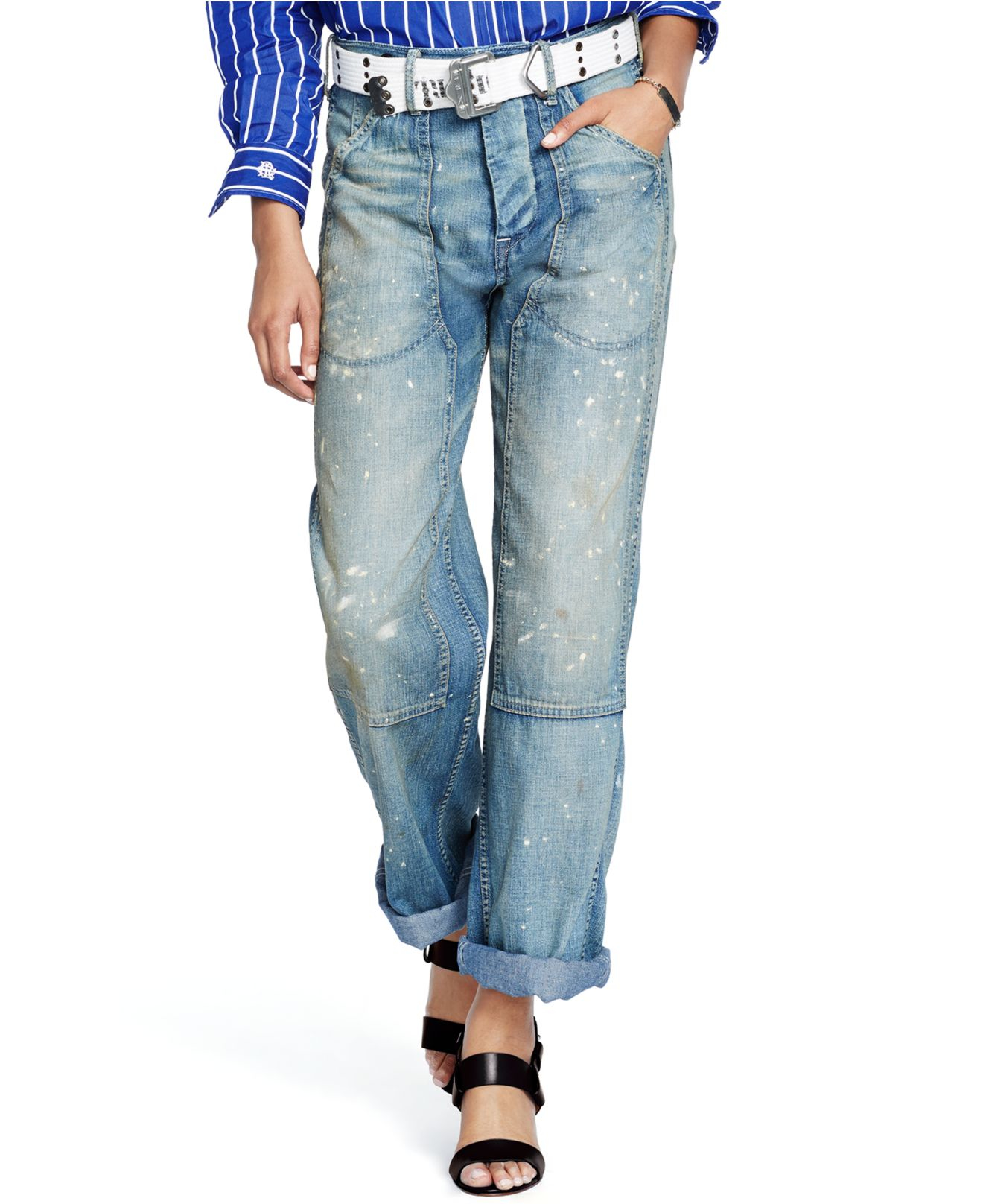 Polo Ralph Lauren Paint-splattered Wide-leg Jeans in Blue | Lyst