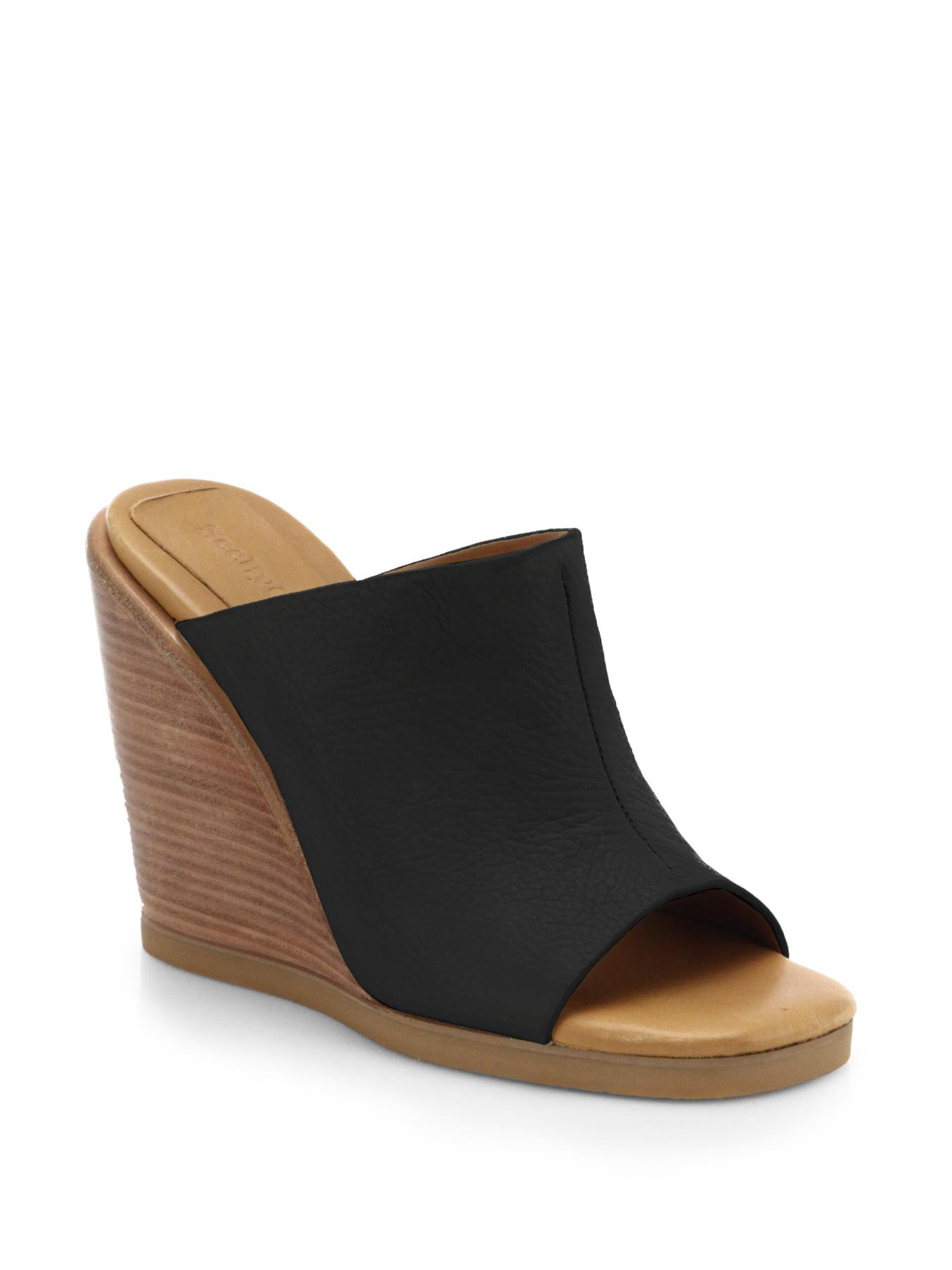 See by chloé Leather Wedge Mules in Black Lyst
