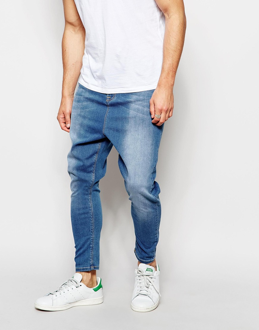 ASOS Denim Spray On Drop Crotch Jeans in Blue for Men - Lyst