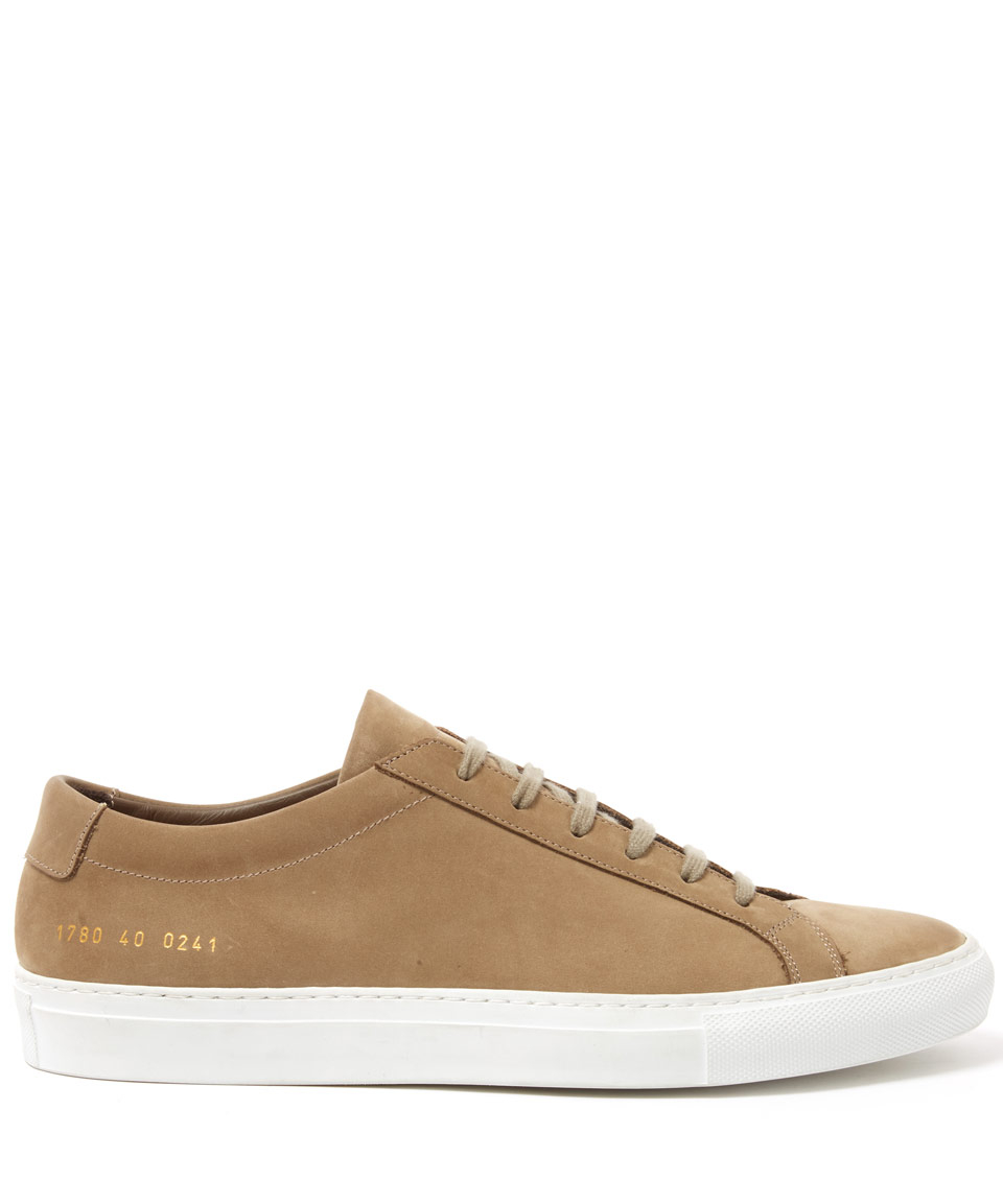 Common Projects Achilles Khaki Low Suede Trainers in Natural for Men - Lyst
