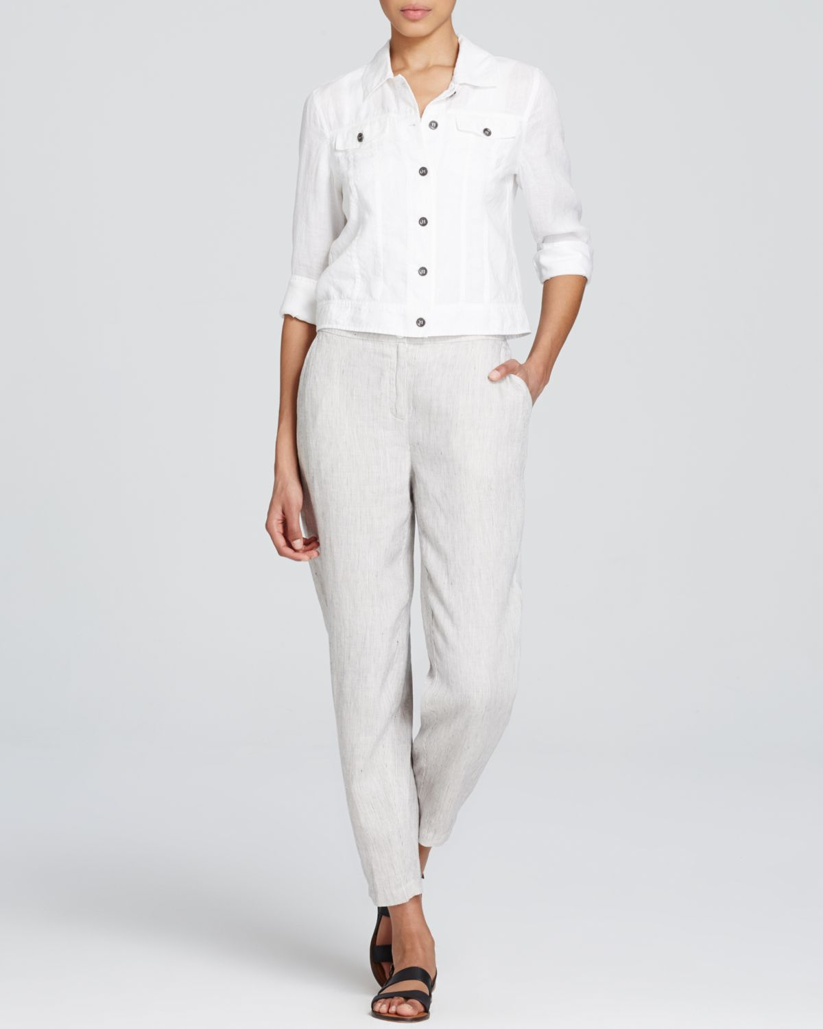 Eileen fisher Linen Jean Jacket in White Lyst