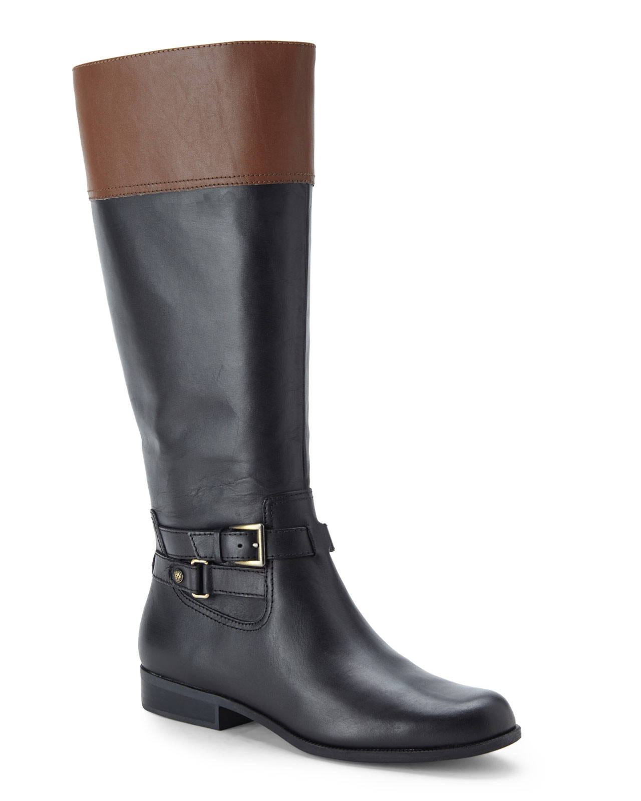 Anne Klein Leather Black Cold Feet Wide Riding Boots - Lyst