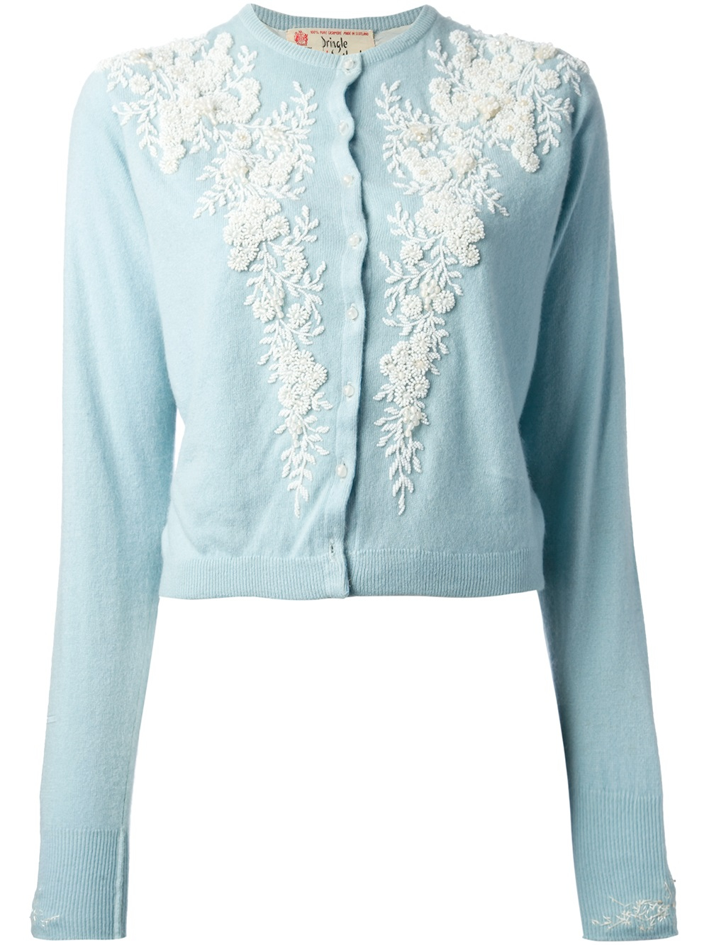Pringle of Scotland Floral Embroidered Cardigan in Blue | Lyst