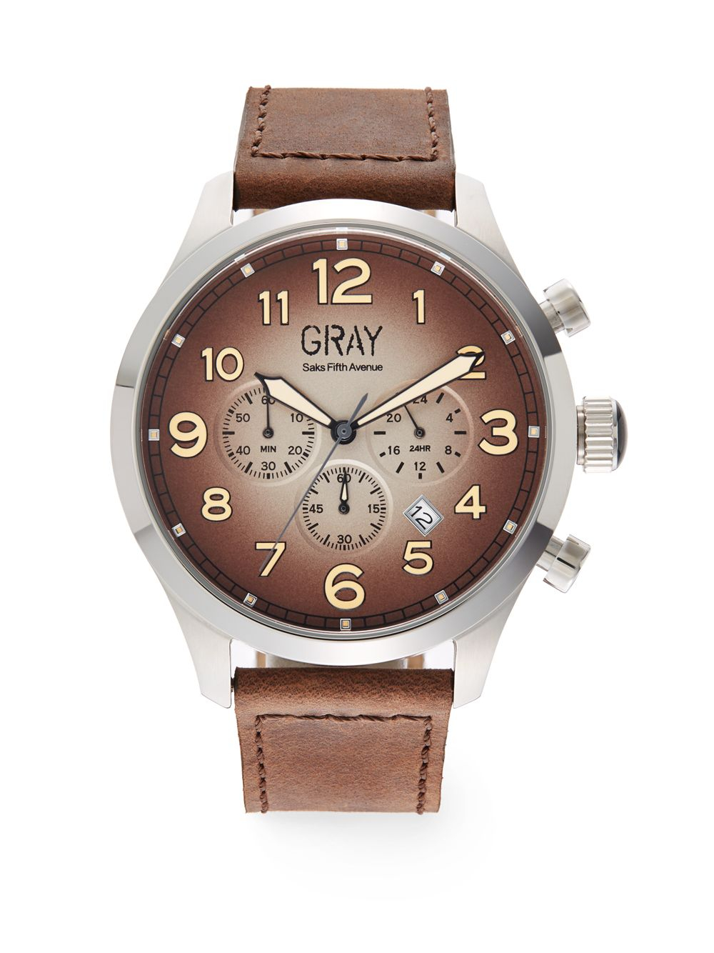 Saks fifth avenue Ombrà Stainless Steel & Leather Watch in Brown for