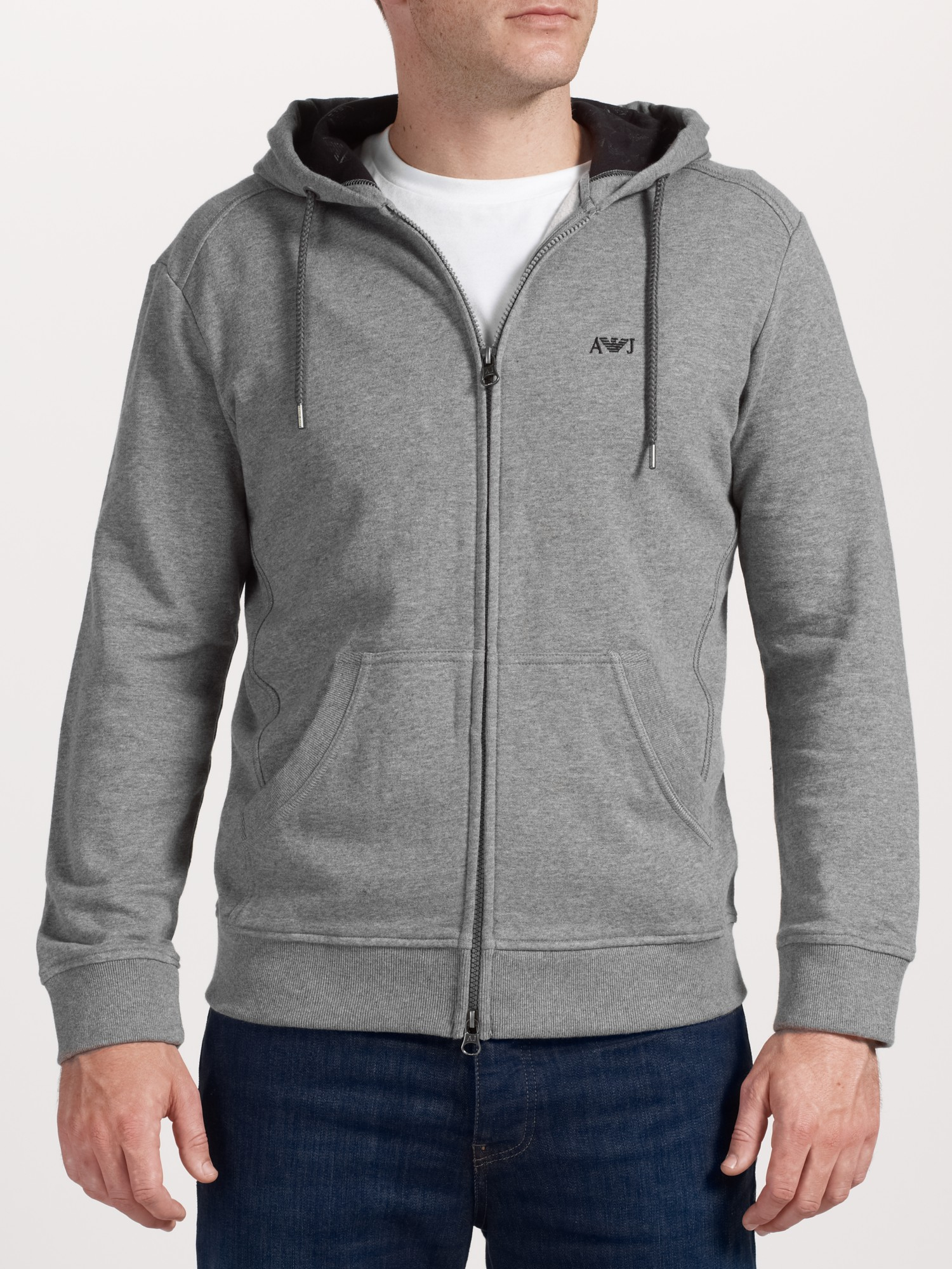 Armani Jeans Denim Small Logo Zip Hoodie in Grey Melange (Grey) for Men -  Lyst