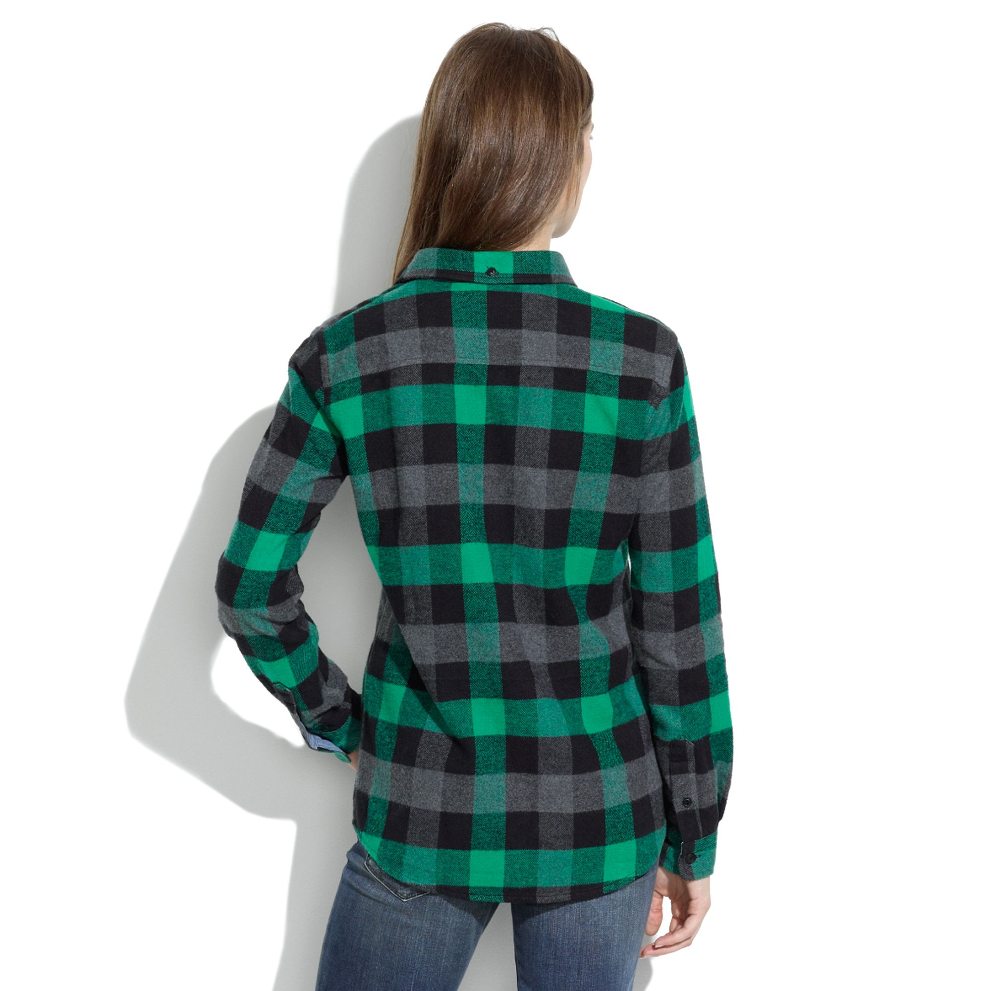 green buffalo plaid flannel shirt