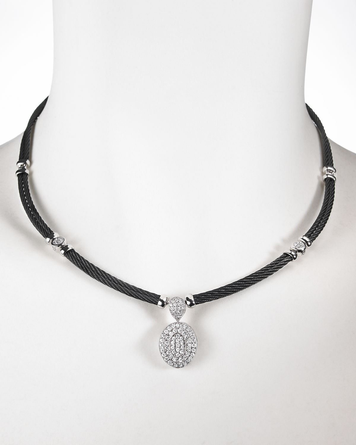 Charriol Diamond Oval Celtic Noir Necklace in 18 Kt White Gold in Black ...