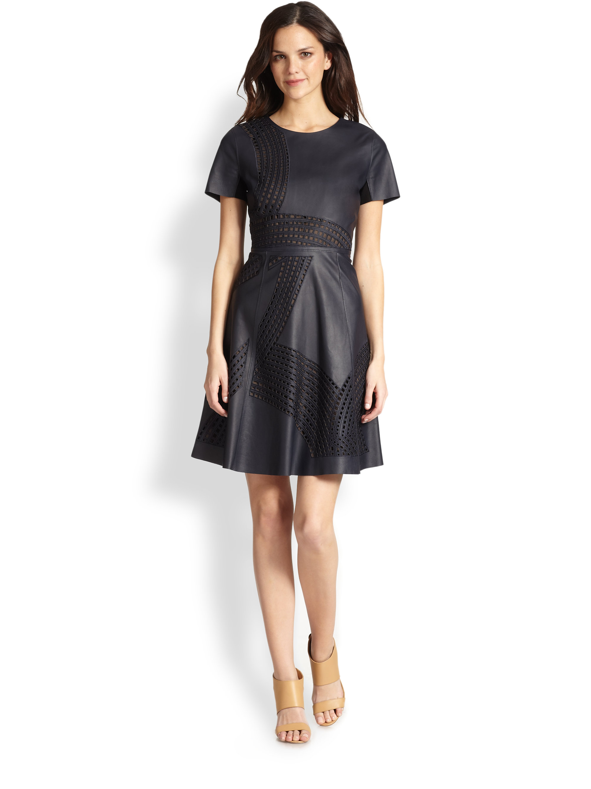 Elie tahari Evangelina Leather Dress in Blue | Lyst