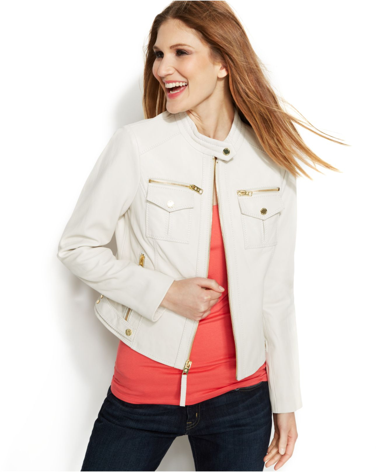michael kors white leather jacket