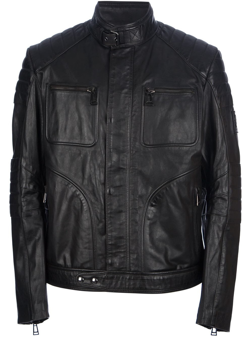 Belstaff Ribbed Leather Jacket in Black for Men - Lyst