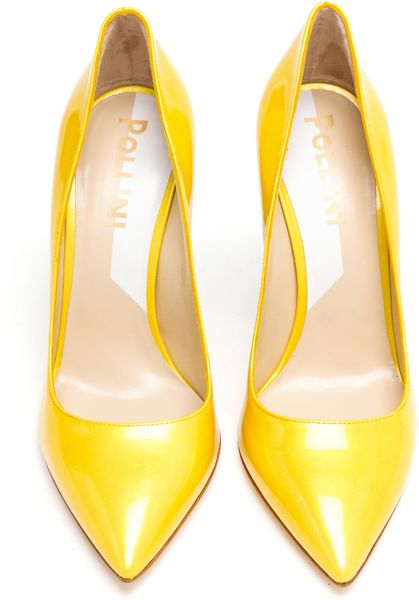 Pollini Patent Leather Pumps With Marbled Heel in Yellow | Lyst