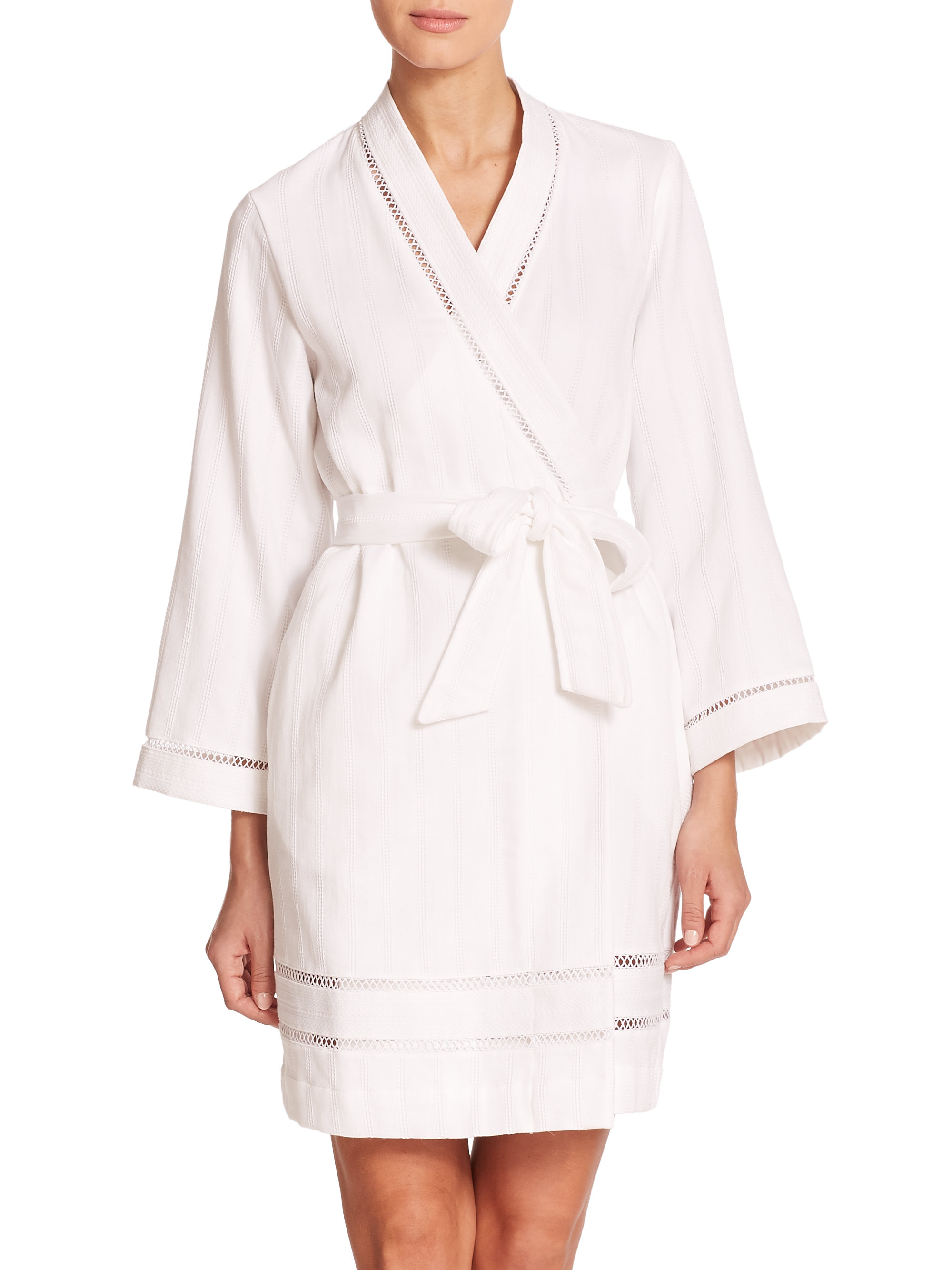 Oscar de la renta Luxe Spa Short Cotton Robe in White Lyst