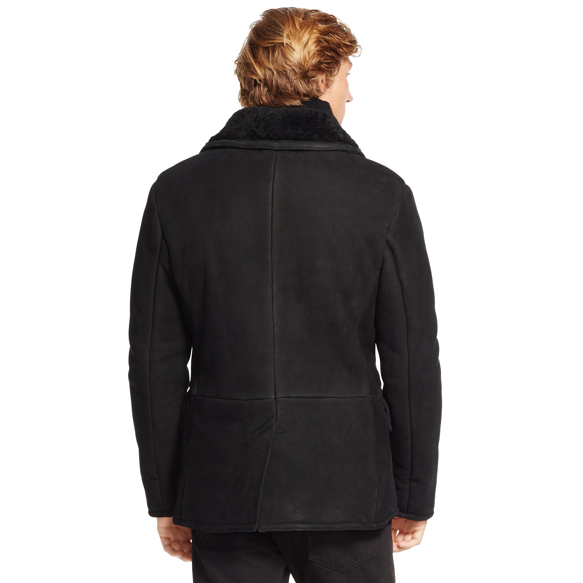 Polo Ralph Lauren Shearling Pea Coat in Black for Men | Lyst