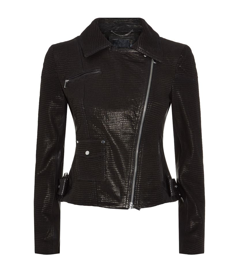 Karen millen Embossed Leather Biker Jacket in Black Lyst