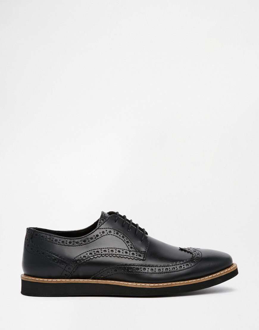 Lyst - Asos Brogue Shoes In Black Leather in Black for Men