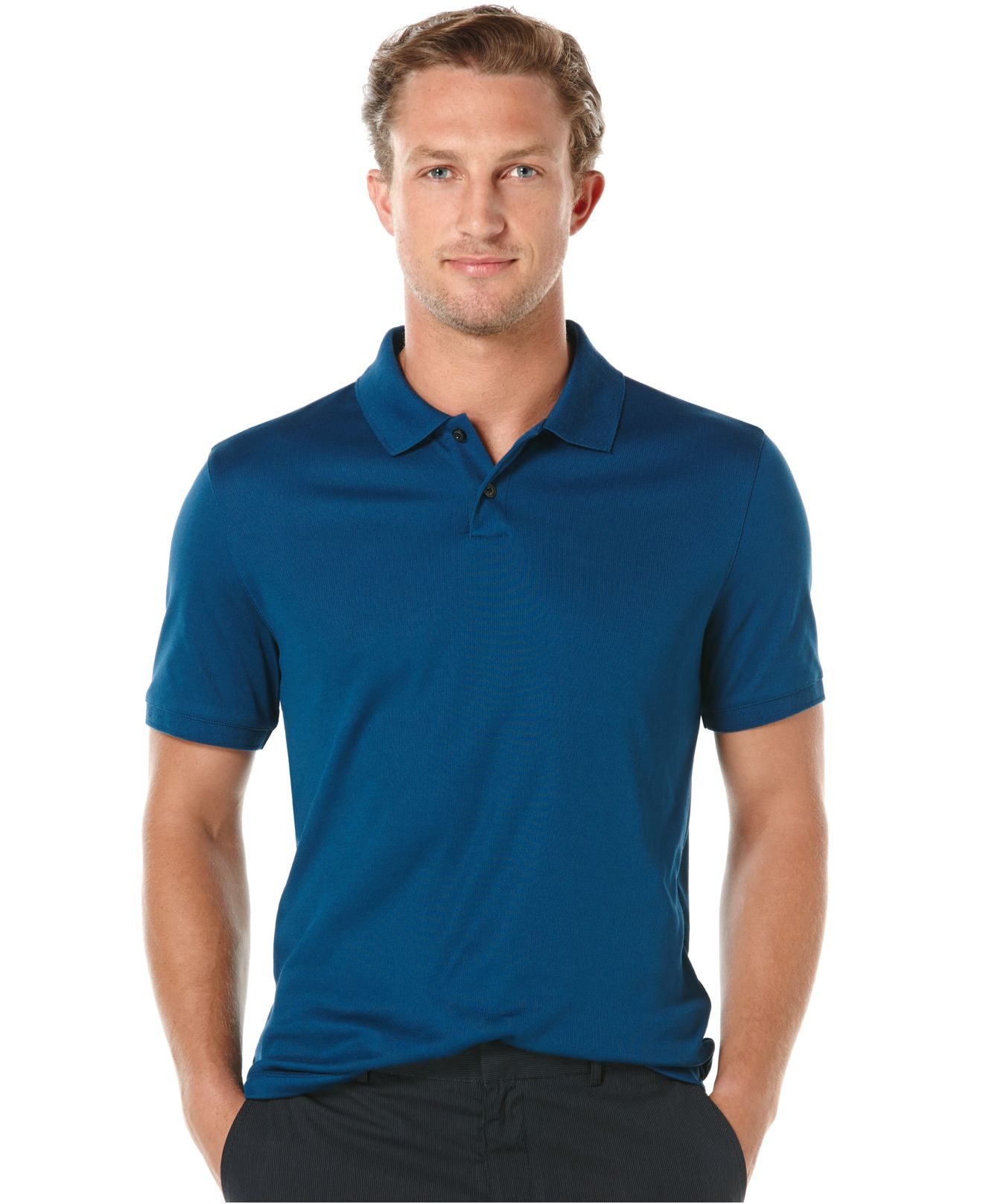 Perry ellis Two-Button Short-Sleeve Polo Shirt in Blue for Men | Lyst