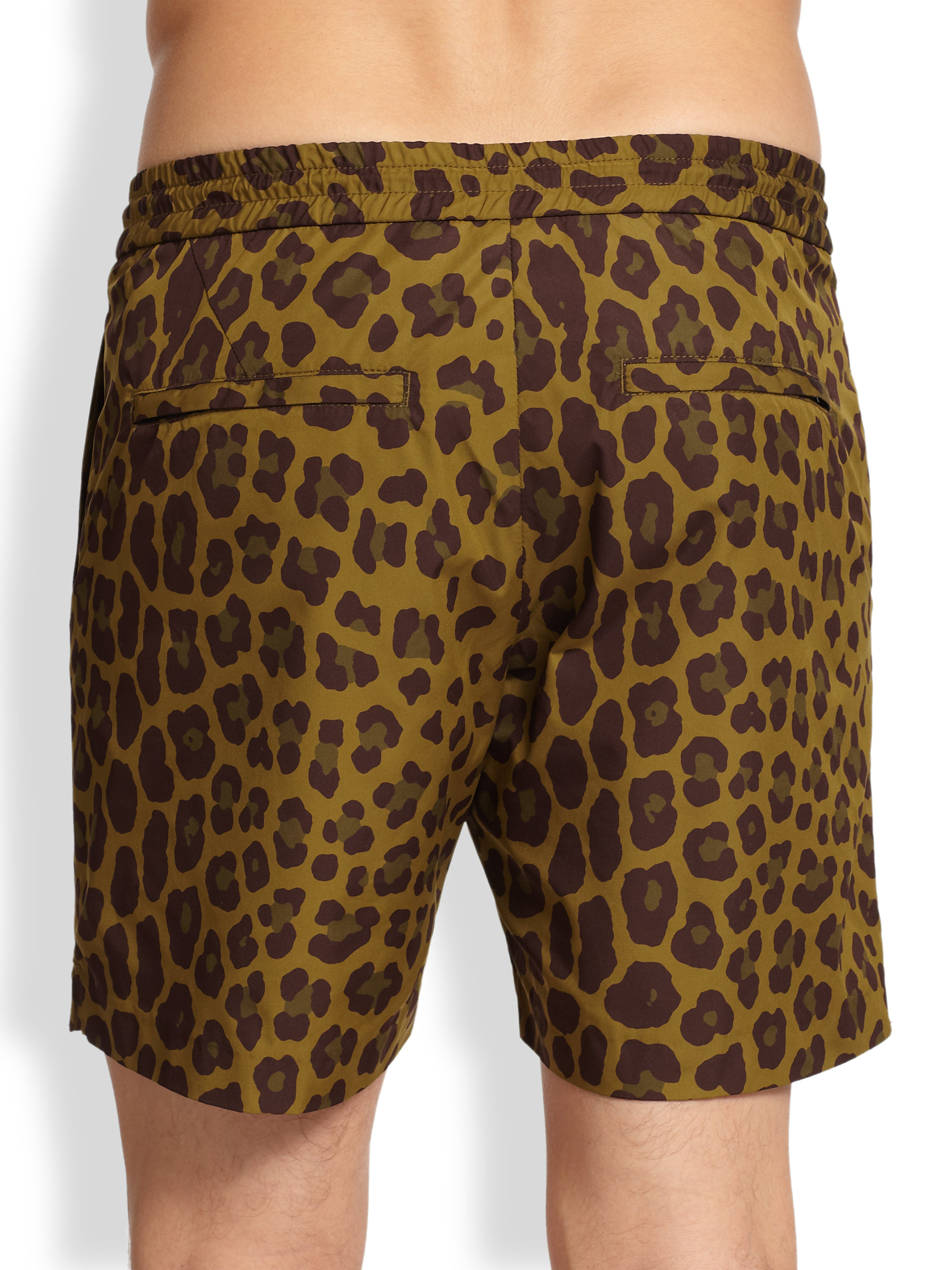 mens leopard swim trunks