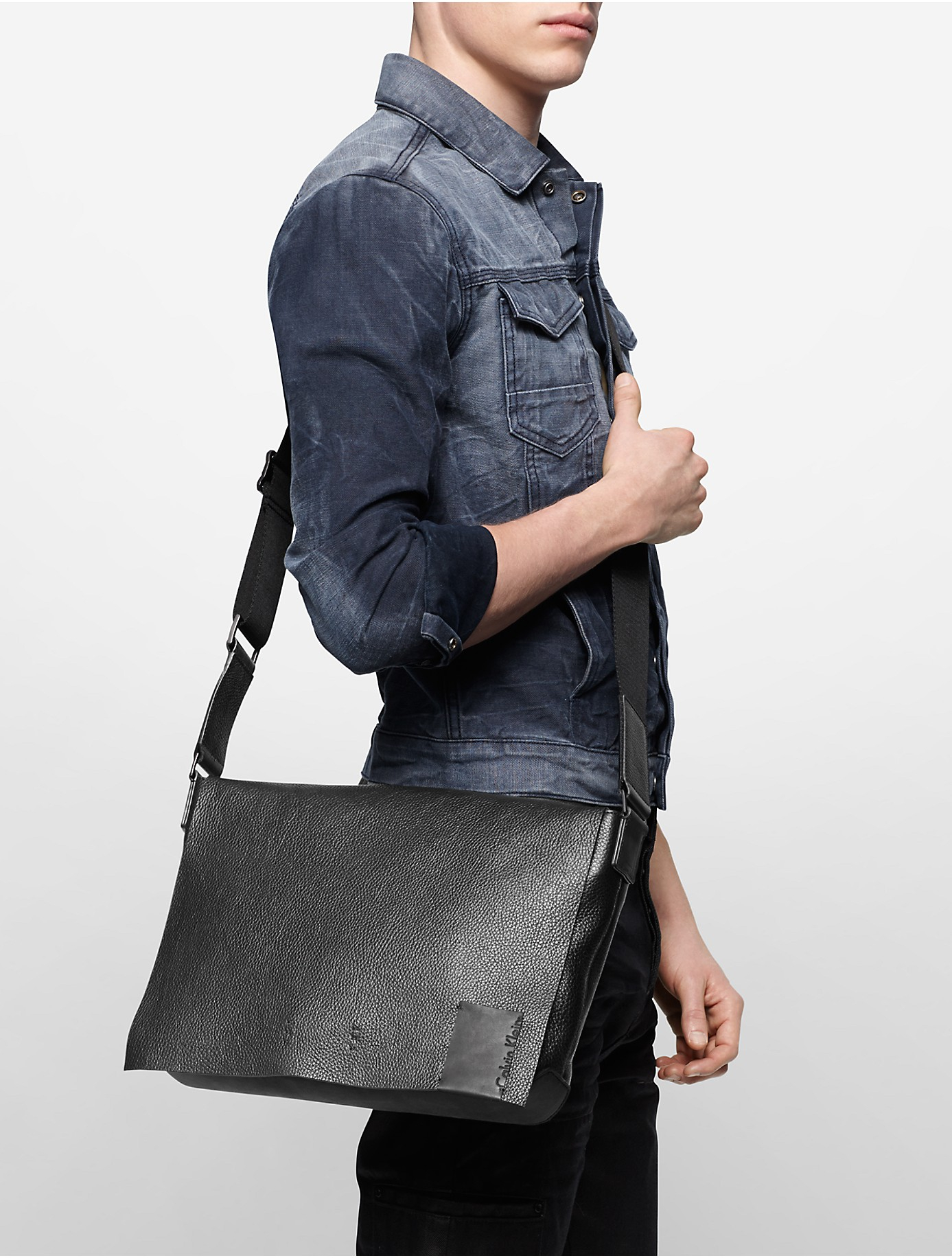 calvin klein leather messenger bag