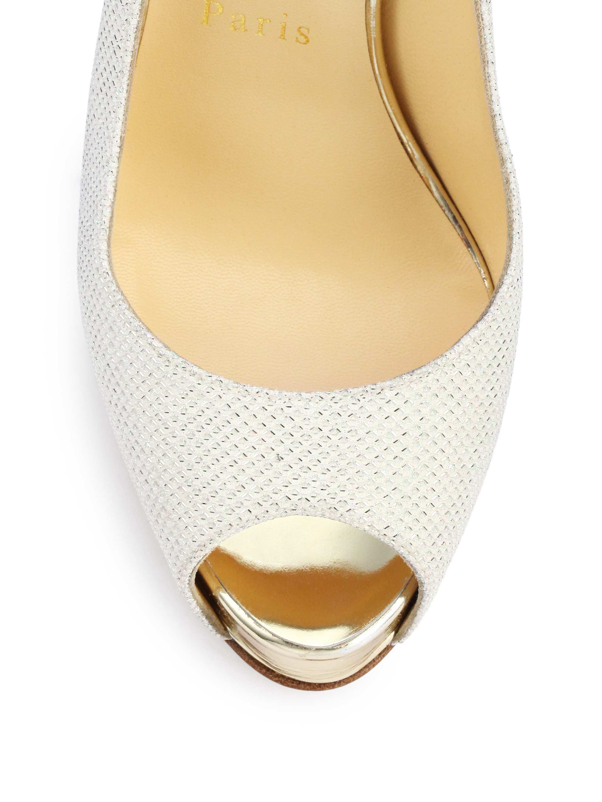 Christian Louboutin Private Number Glitter Slingback Pumps in White - Lyst