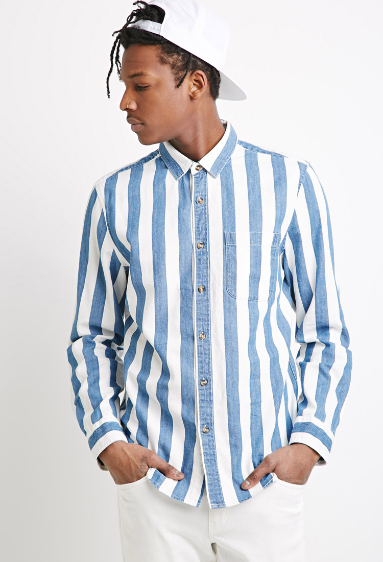 Stripe Shirt natural white-blue striped pattern casual look Fashion Shirts Stripe Shirts 