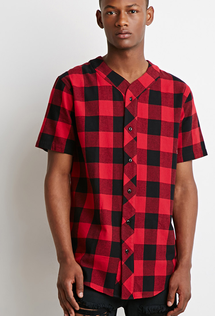 Forever 21 Buffalo Plaid Baseball Shirt in Red for Men | Lyst