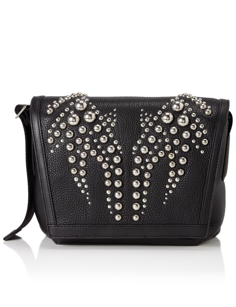 Alexander wang Black Leather Studded Courier Bag in Black | Lyst