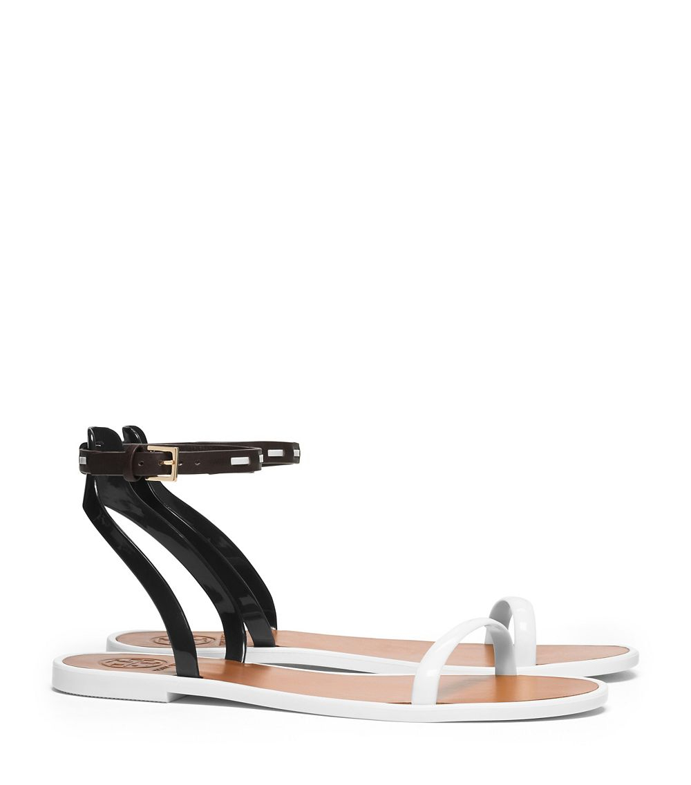 Tory Burch Leather Ankle-Strap Flat Jelly Sandal in White (IVORYTORY ...