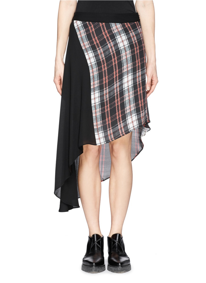 Lyst - Mcq Tartan Panel Asymmetric Silk Skirt