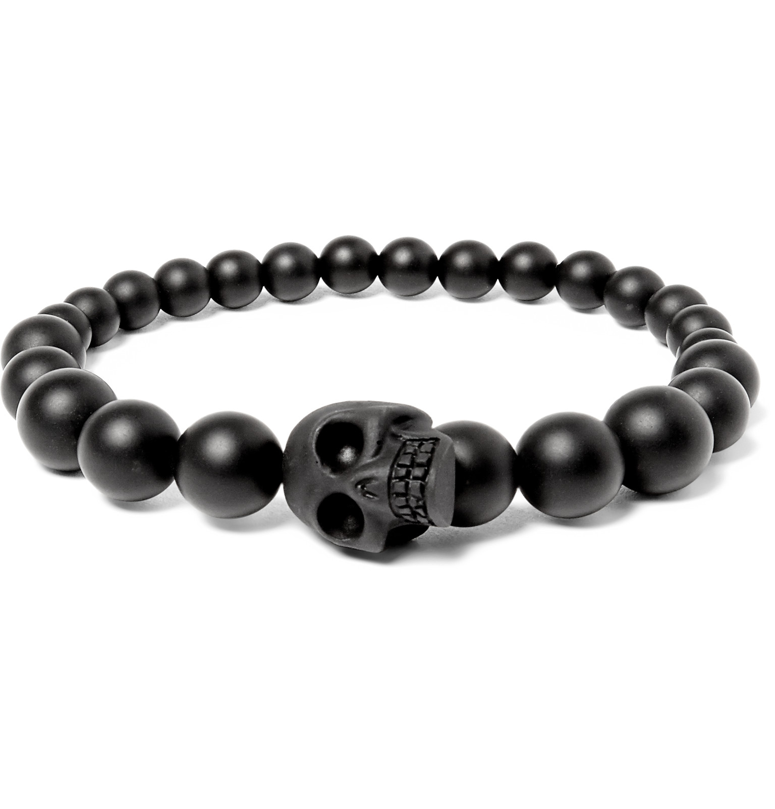 Alexander Mcqueen Resin And Onyx Beaded Skull Bracelet In Black For Gallery