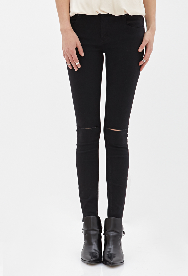 Forever 21 Ripped Skinny Jeans in Black 