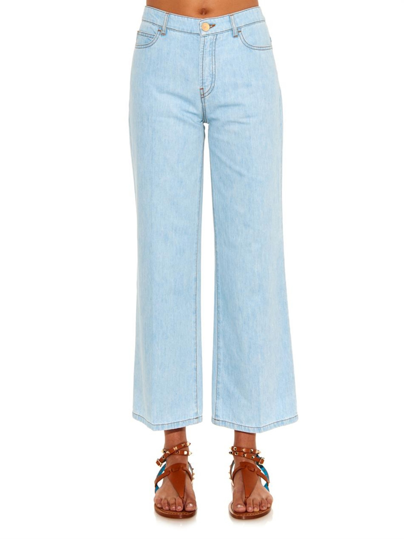 Valentino Highwaisted Wideleg Cropped Jeans in Light Denim (Blue) Lyst