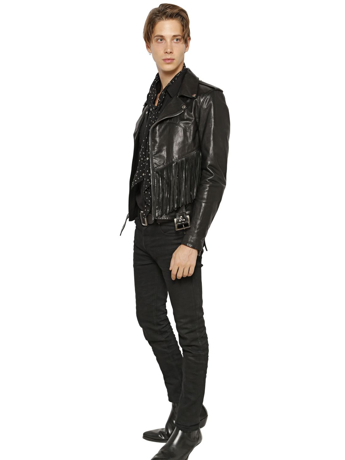 Lyst - Saint Laurent Fringed Leather Moto Jacket in Black for Men